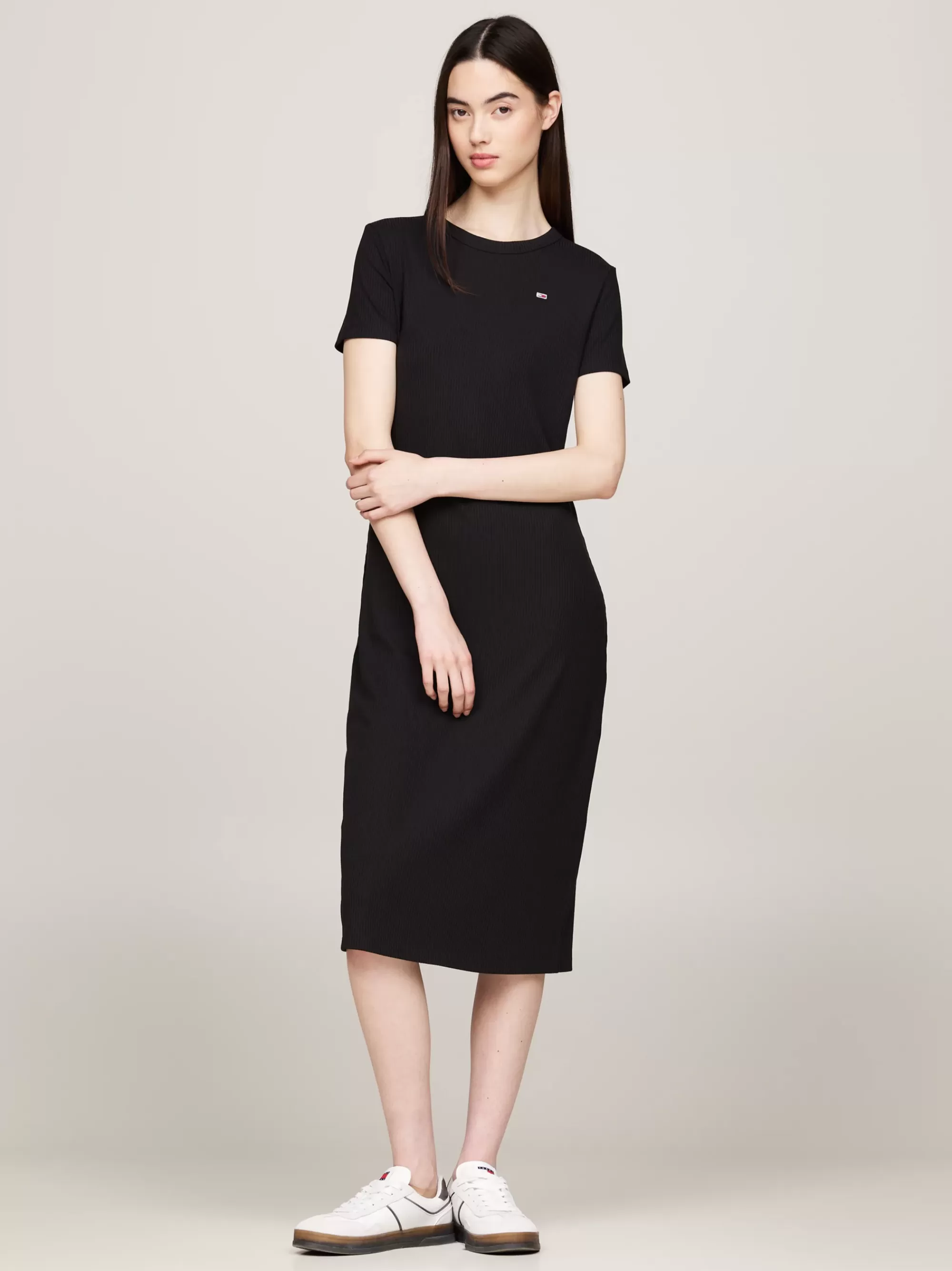 Jurken*Tommy Hilfiger Midi Bodycon-jurk Met Ribtextuur BLACK