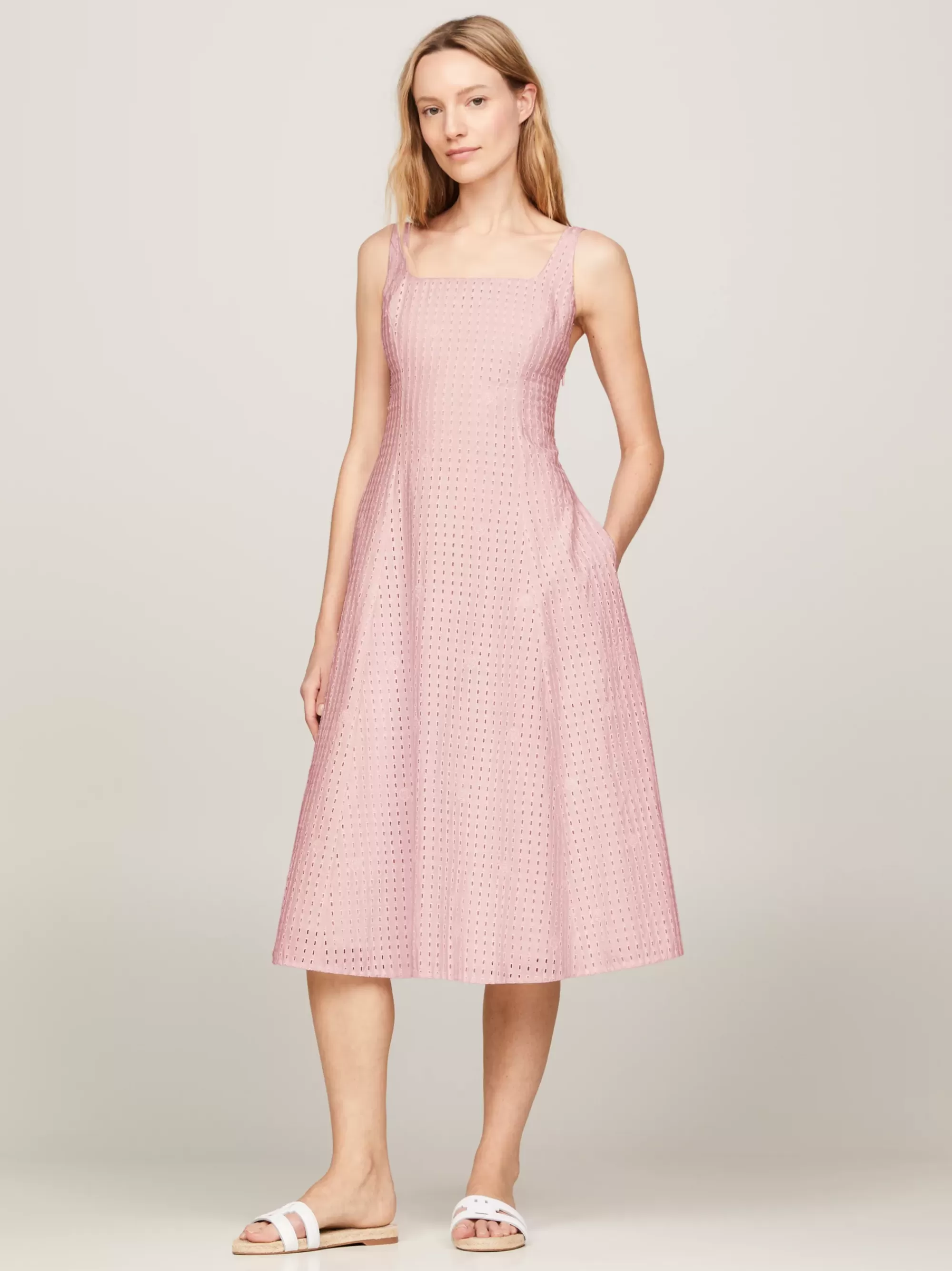 Jurken*Tommy Hilfiger Midi-jurk Met Broderie Anglaise LIGHT PINK ALLOVER BRODERY
