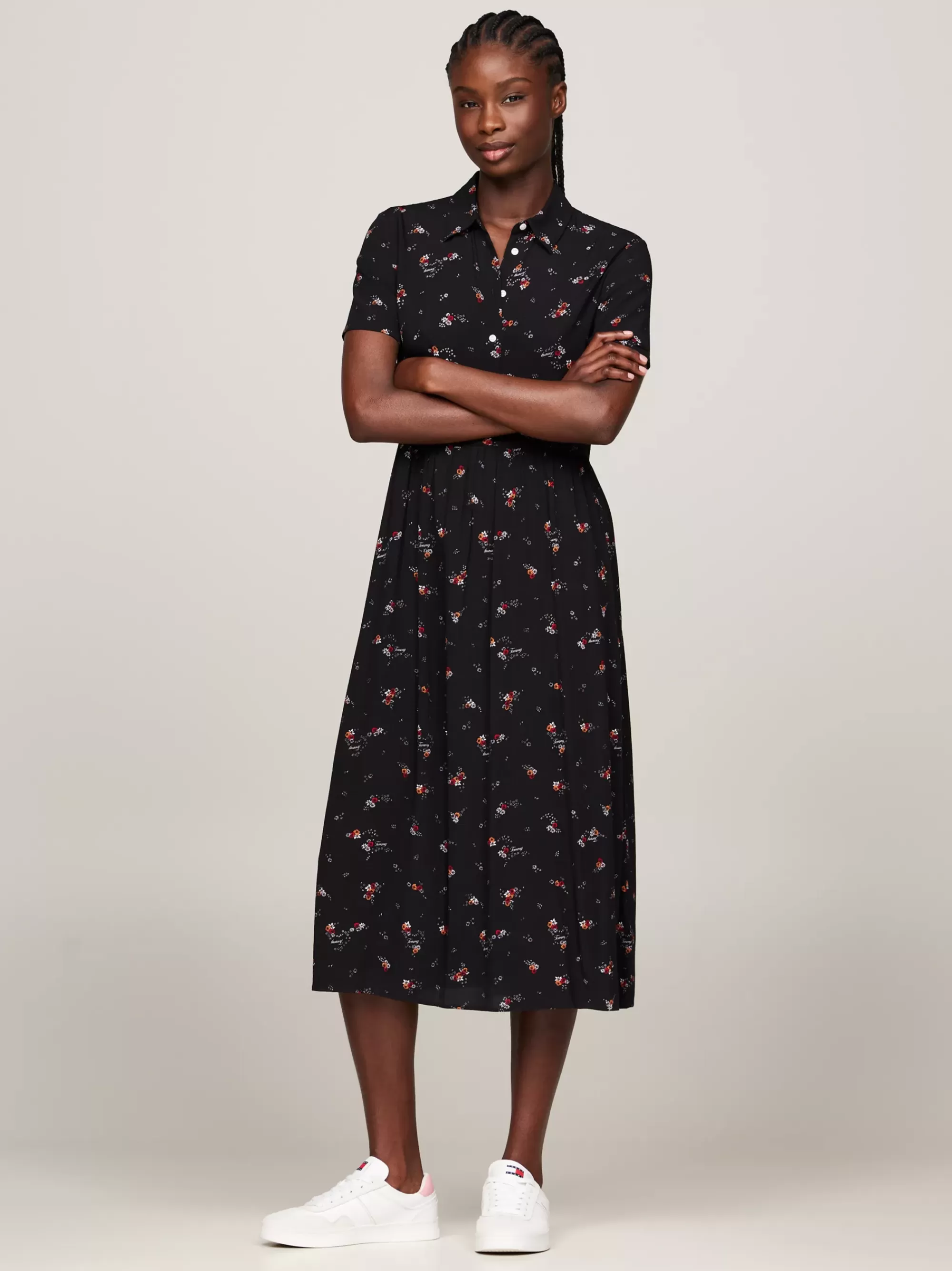Curve Mode & Inclusieve Maten | Jurken*Tommy Hilfiger Midi-jurk Met Korte Mouw En Bergbloemenprint BLACK MOUNTAIN FLORAL