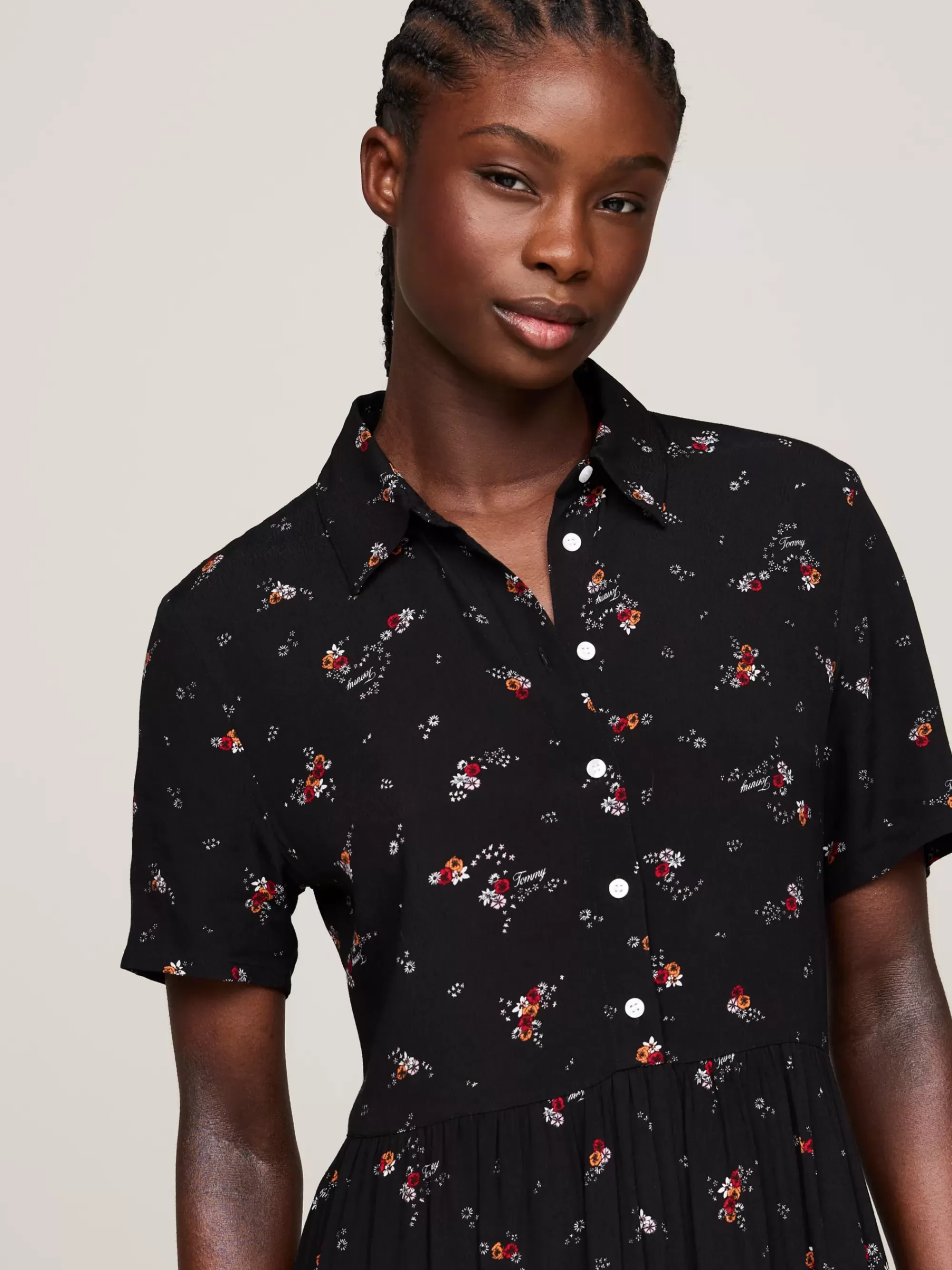 Curve Mode & Inclusieve Maten | Jurken*Tommy Hilfiger Midi-jurk Met Korte Mouw En Bergbloemenprint BLACK MOUNTAIN FLORAL