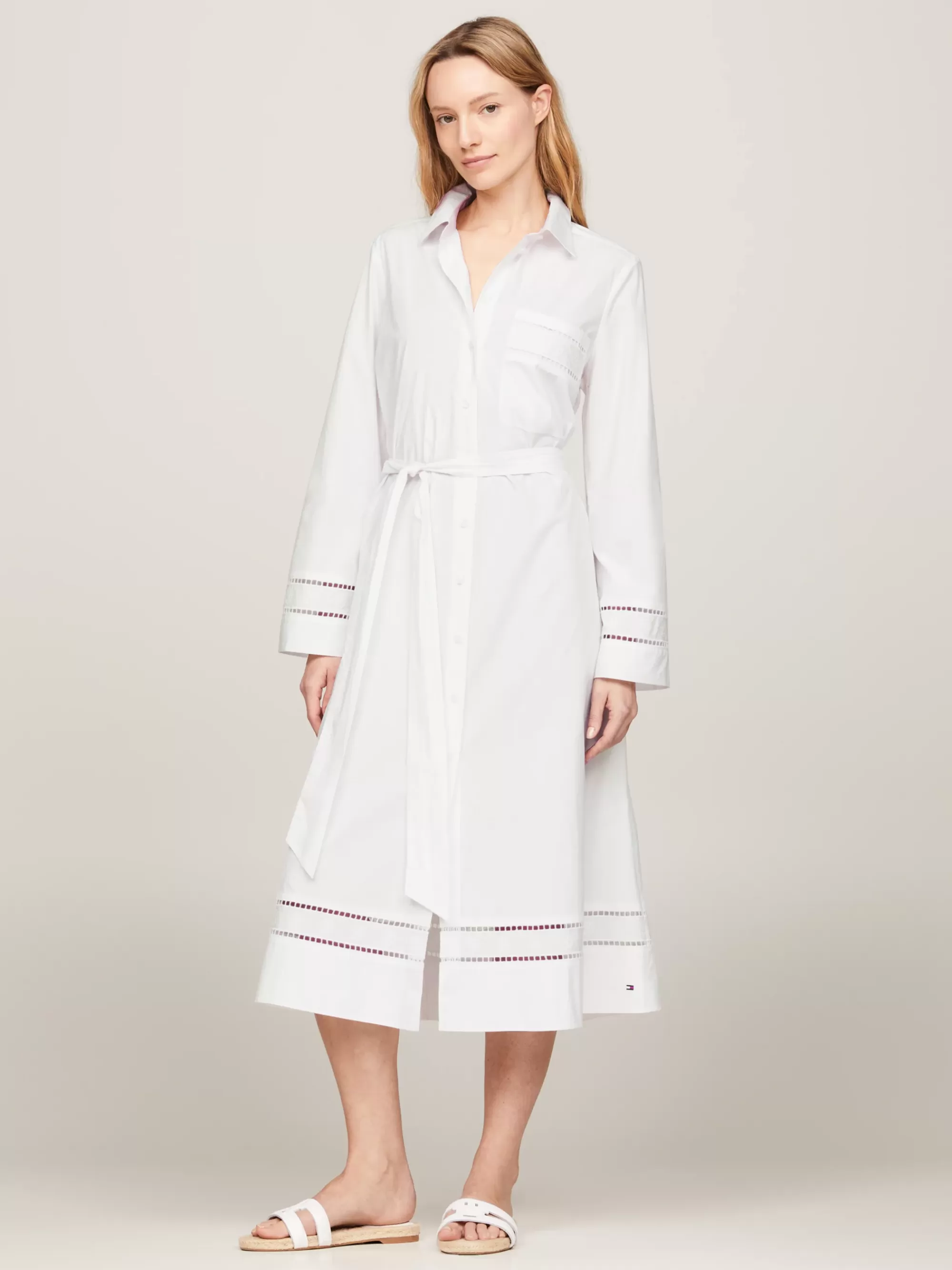 Jurken*Tommy Hilfiger Midi-kaftan Met Broderie Anglaise En Monogram TH OPTIC WHITE