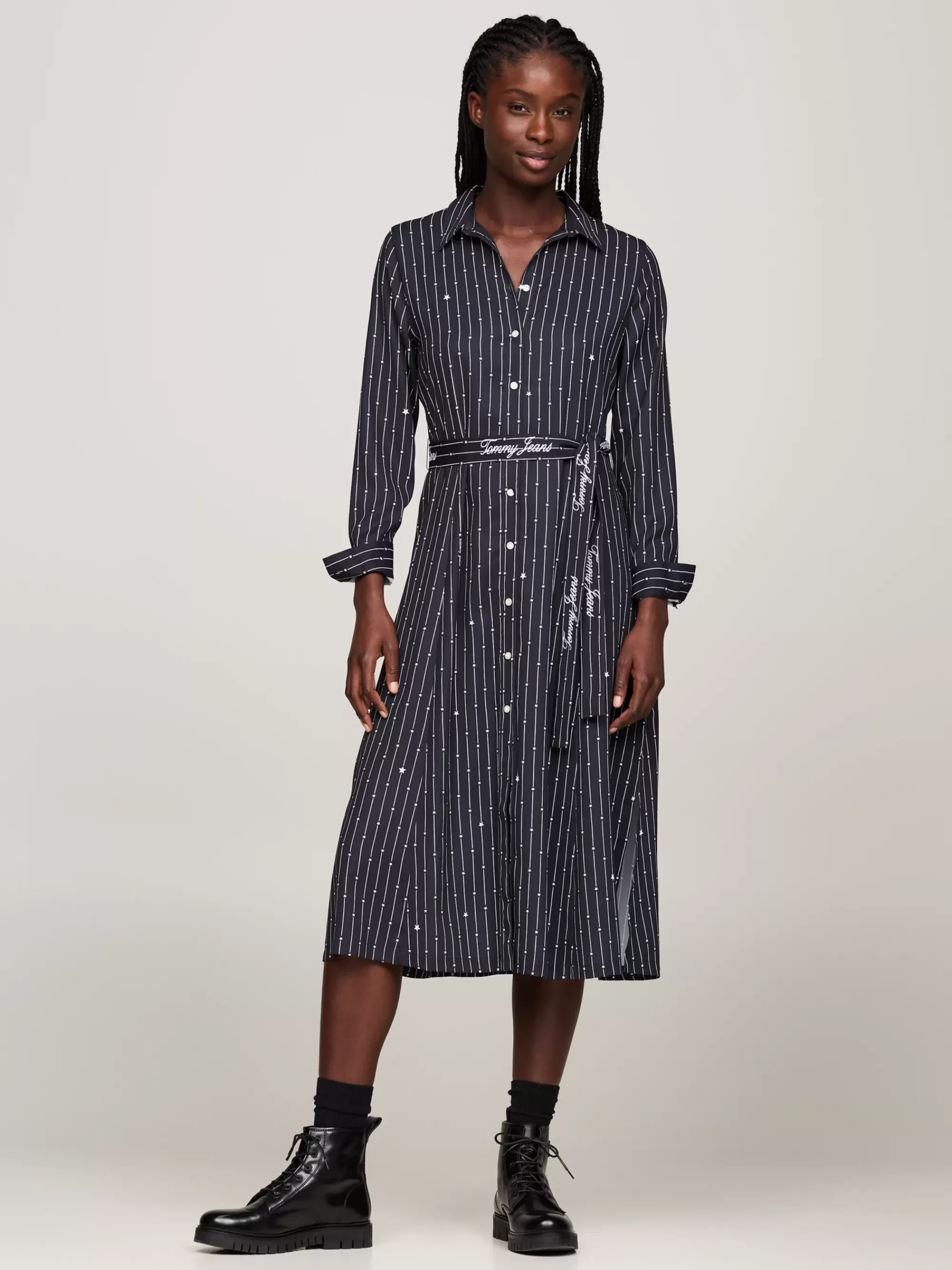 Jurken*Tommy Hilfiger Midi-overhemdjurk Met Strepen En Sterren BLACK MOUNTAIN STARDUST