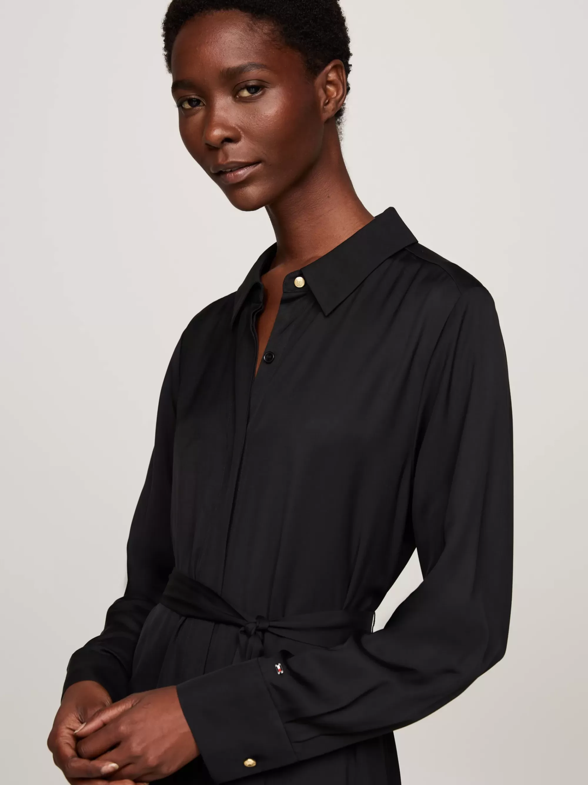 Jurken*Tommy Hilfiger Midi-overhemdjurk Met Strikceintuur BLACK