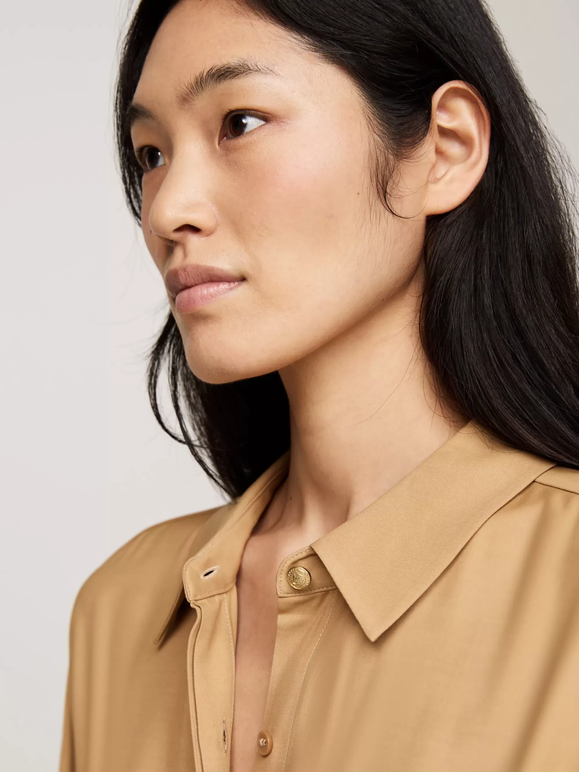 Jurken*Tommy Hilfiger Midi-overhemdjurk Met Strikceintuur CLASSIC KHAKI