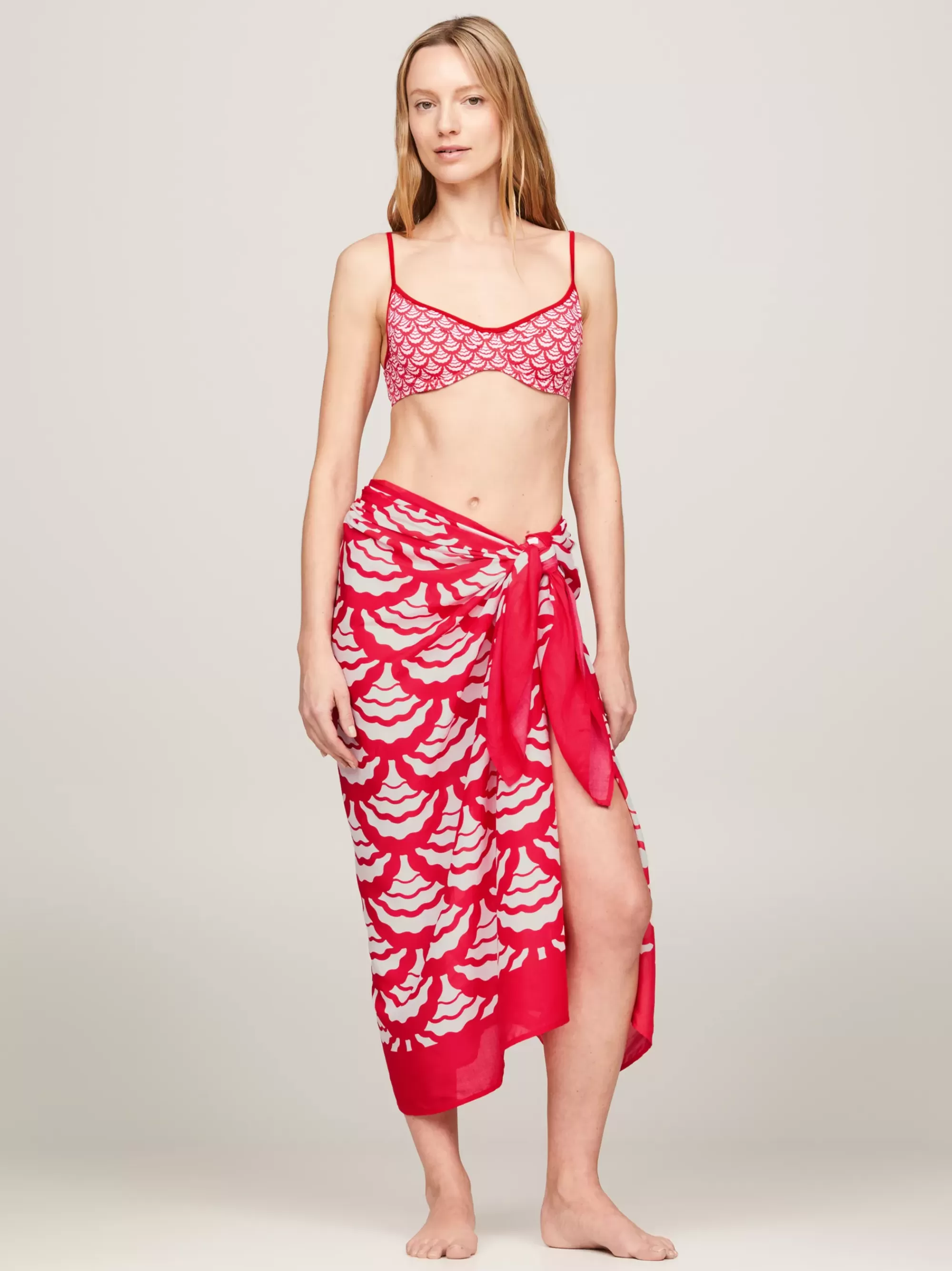 Swimwear*Tommy Hilfiger Midi-pareo Met Schelpenprint OVERSIZED GEO WAVE PRIMARY RED