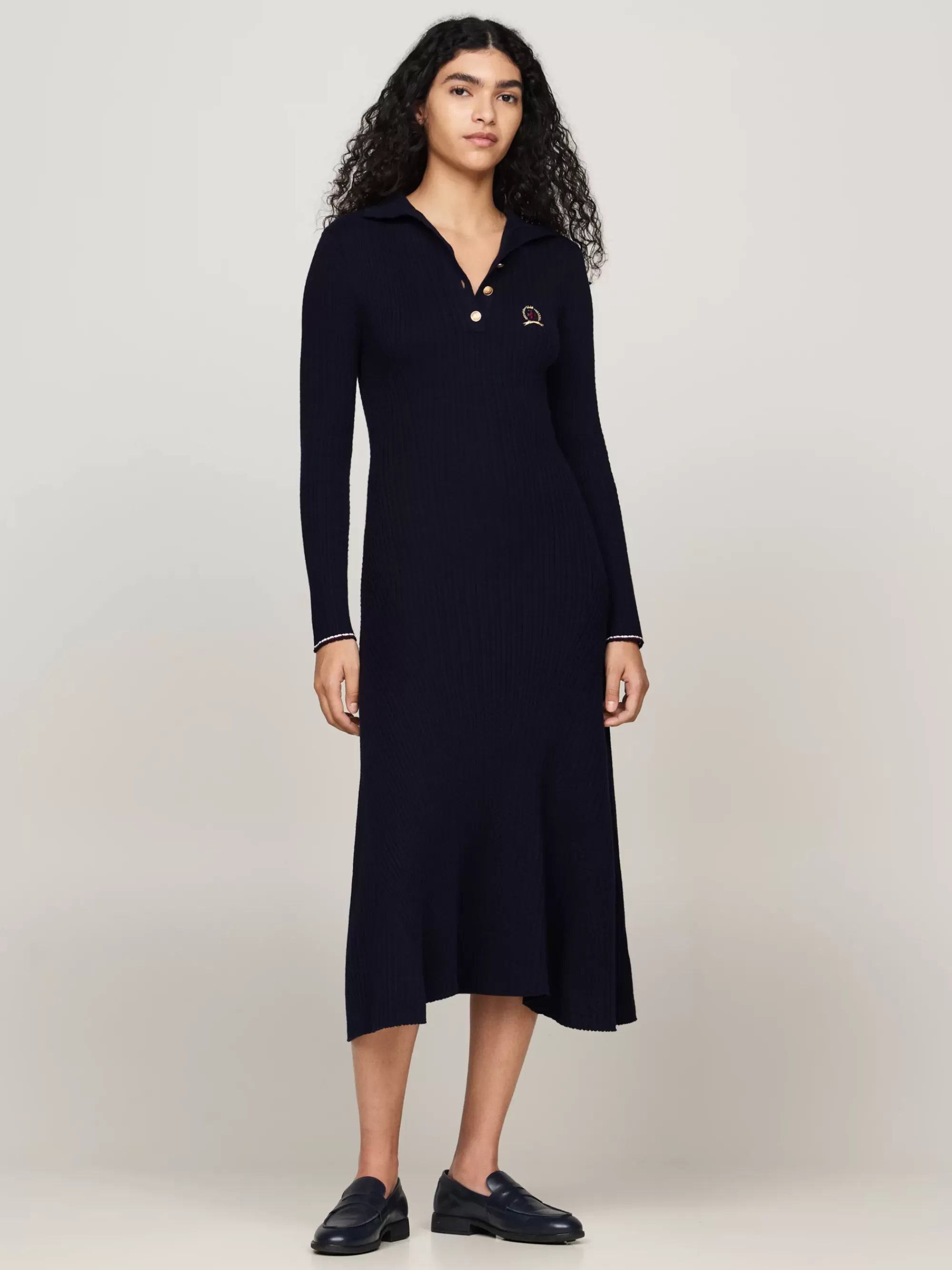 Jurken*Tommy Hilfiger Midi-polojurk Met Kasjmier En Embleem DESERT SKY