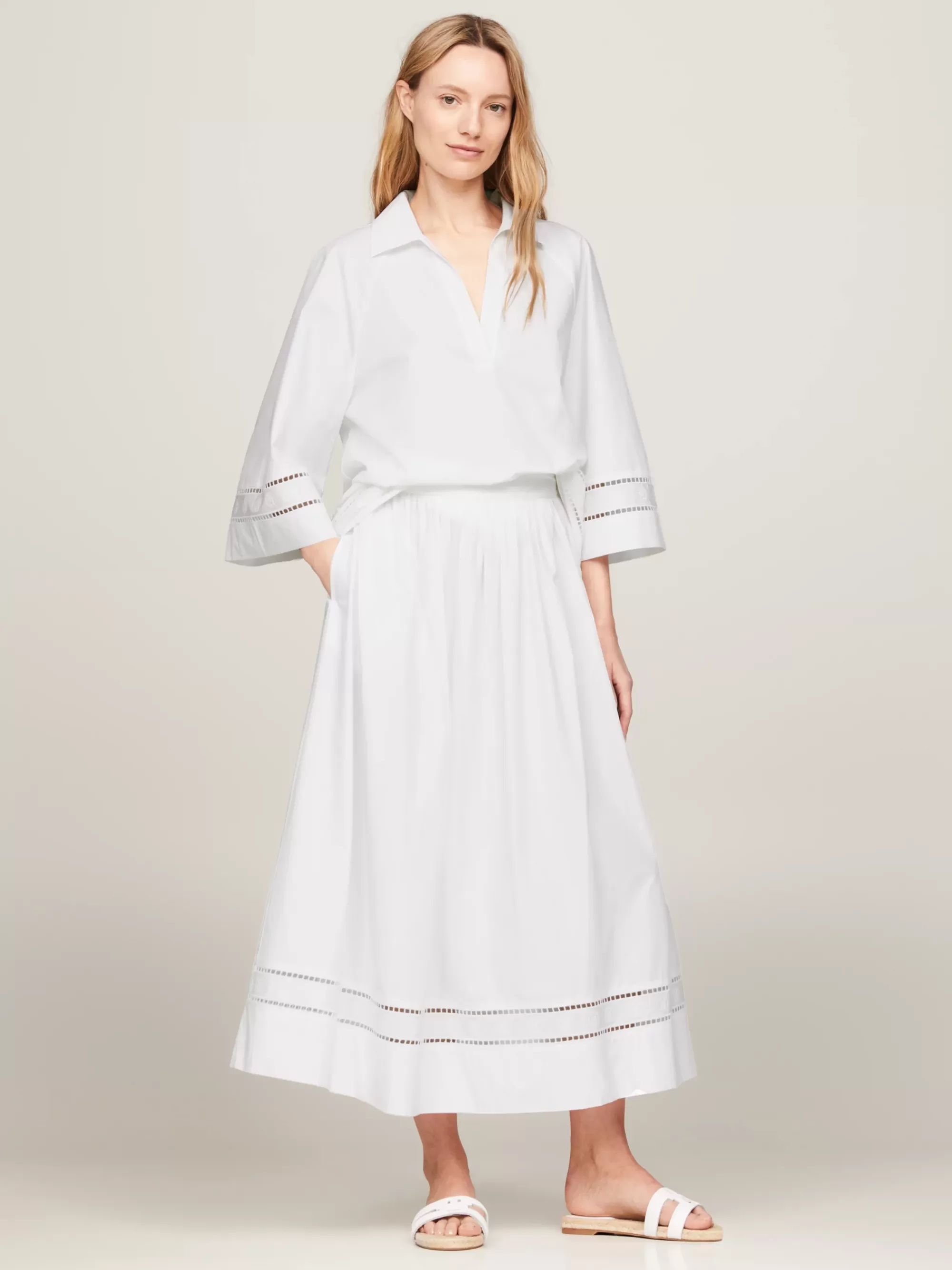 Rokken*Tommy Hilfiger Midi-rok Met Broderie Anglaise Met Monogram TH OPTIC WHITE