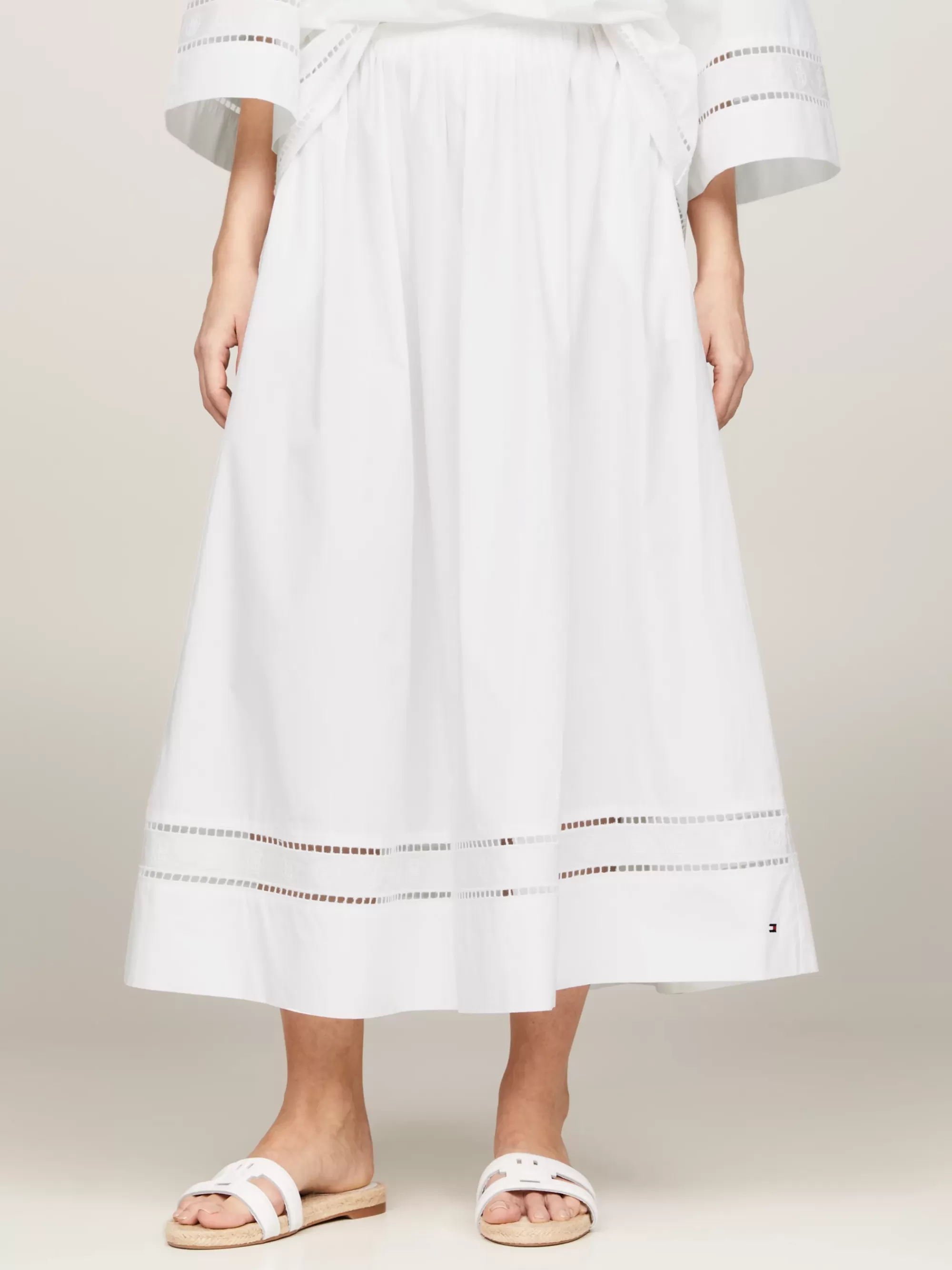 Rokken*Tommy Hilfiger Midi-rok Met Broderie Anglaise Met Monogram TH OPTIC WHITE
