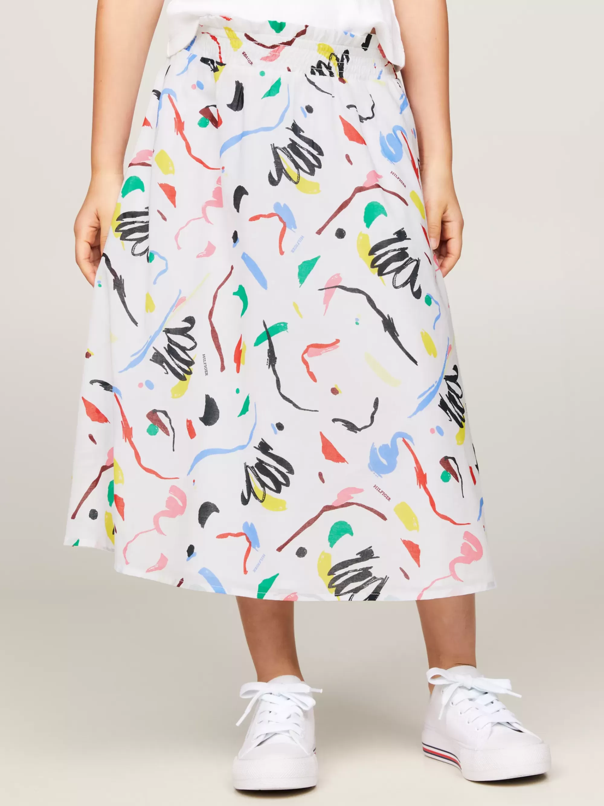 Broeken & Rokken*Tommy Hilfiger Midirok Met Paperbag-taille MULTI COLOR PRINT ALLOVER