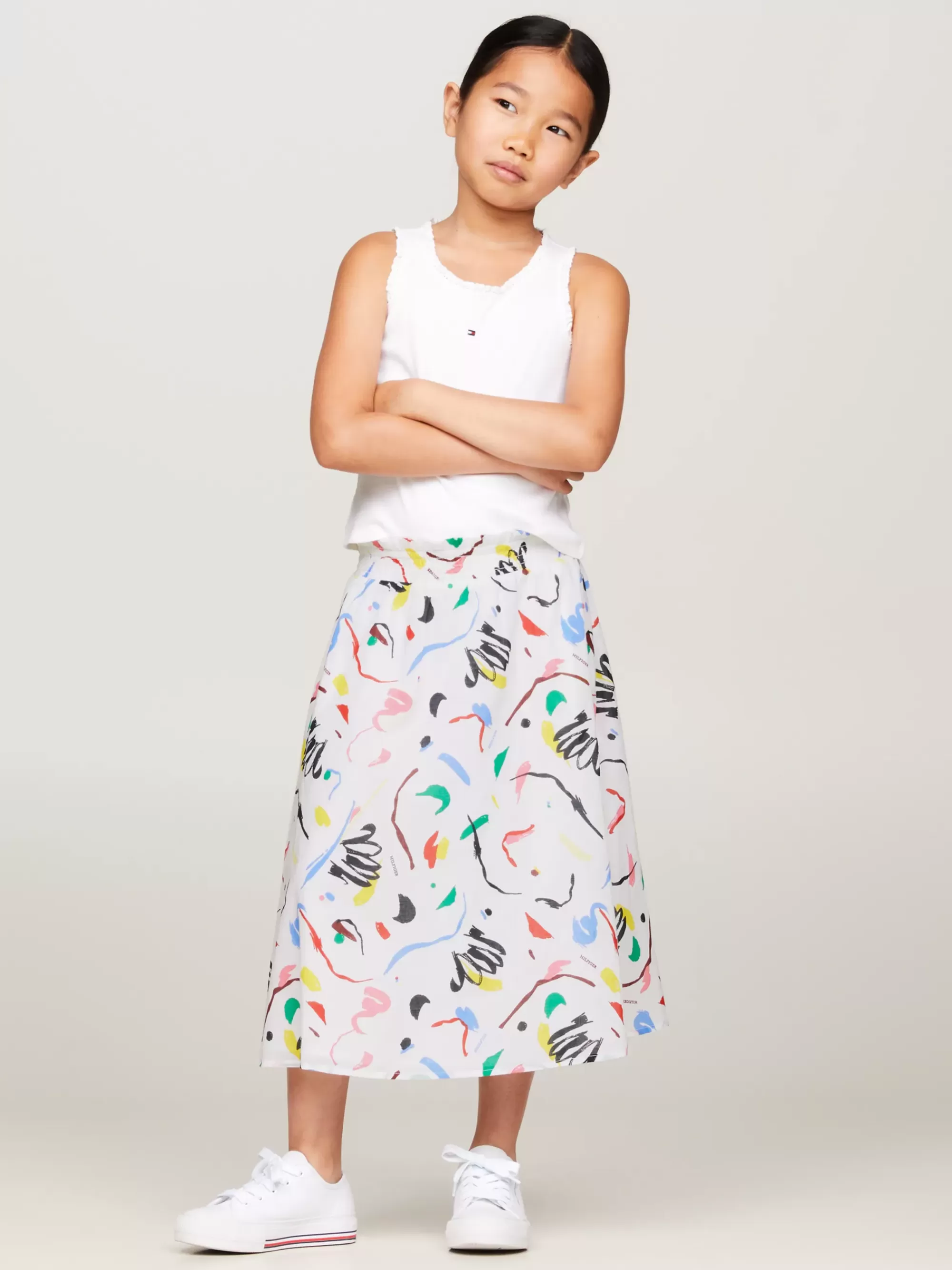 Broeken & Rokken*Tommy Hilfiger Midirok Met Paperbag-taille MULTI COLOR PRINT ALLOVER