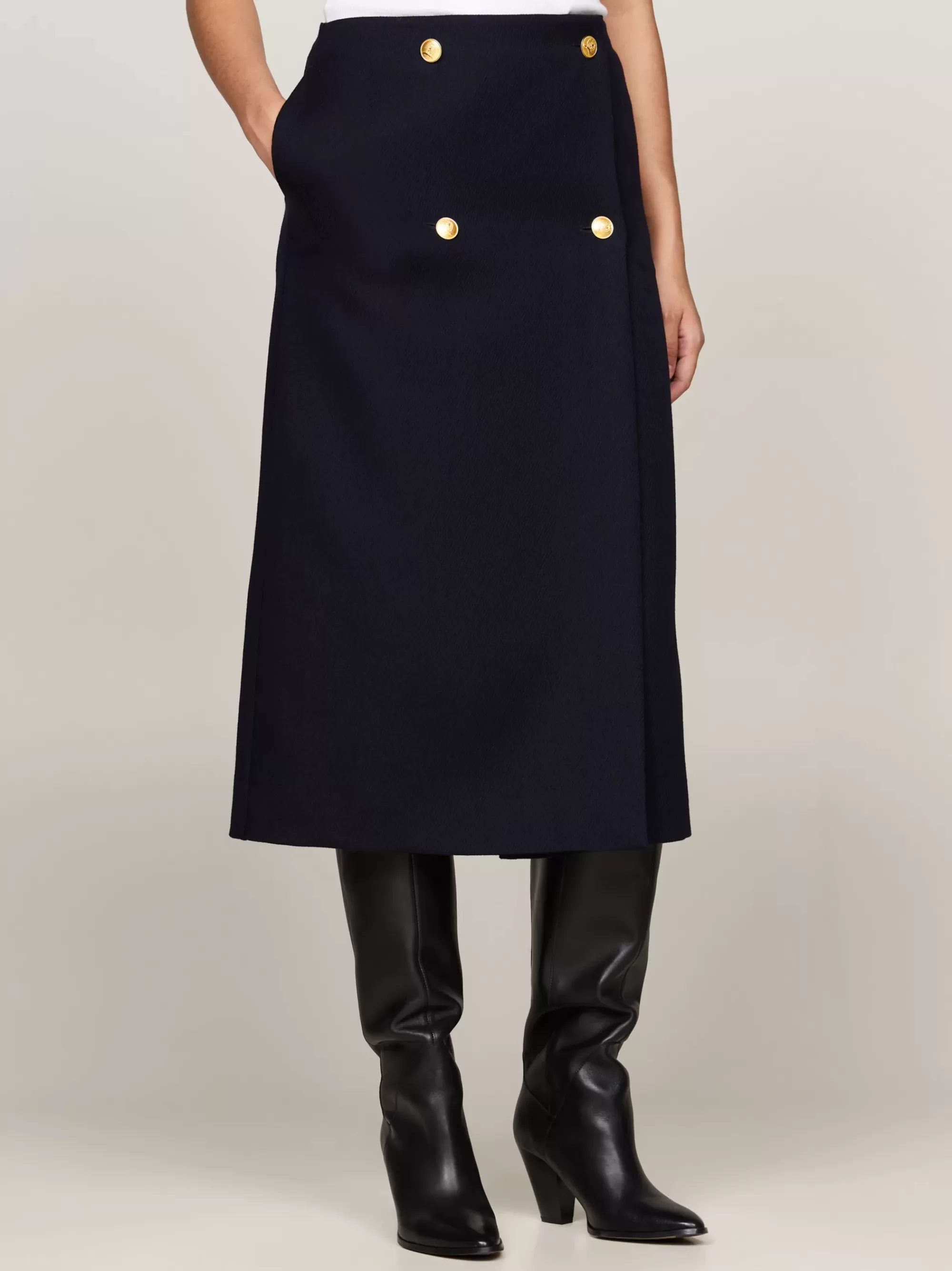 Rokken*Tommy Hilfiger Midirok Van Zuivere Wol Met Overslag DESERT SKY