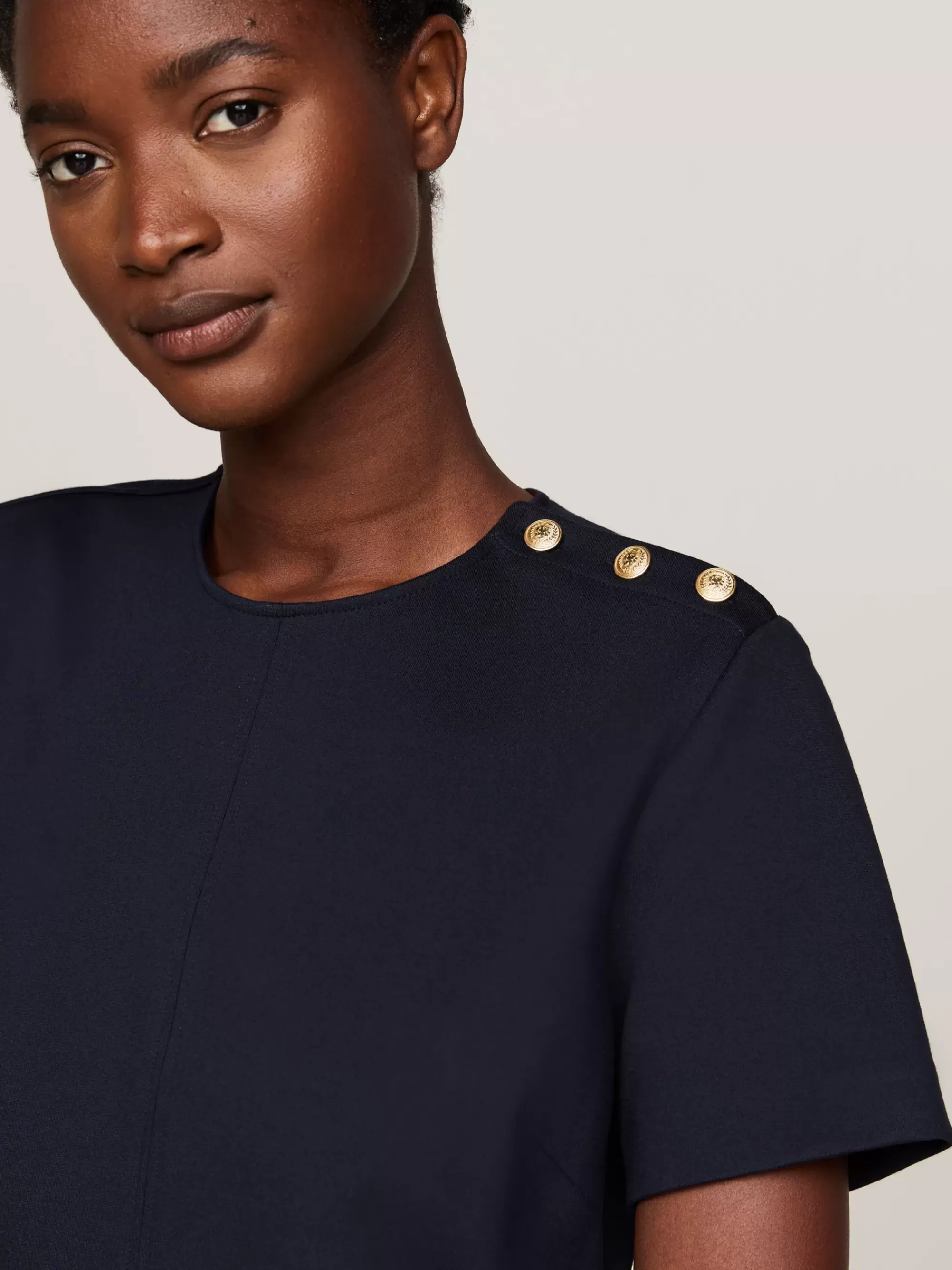 Jurken*Tommy Hilfiger Mini-shiftjurk Met Knopen Op De Schouder DESERT SKY