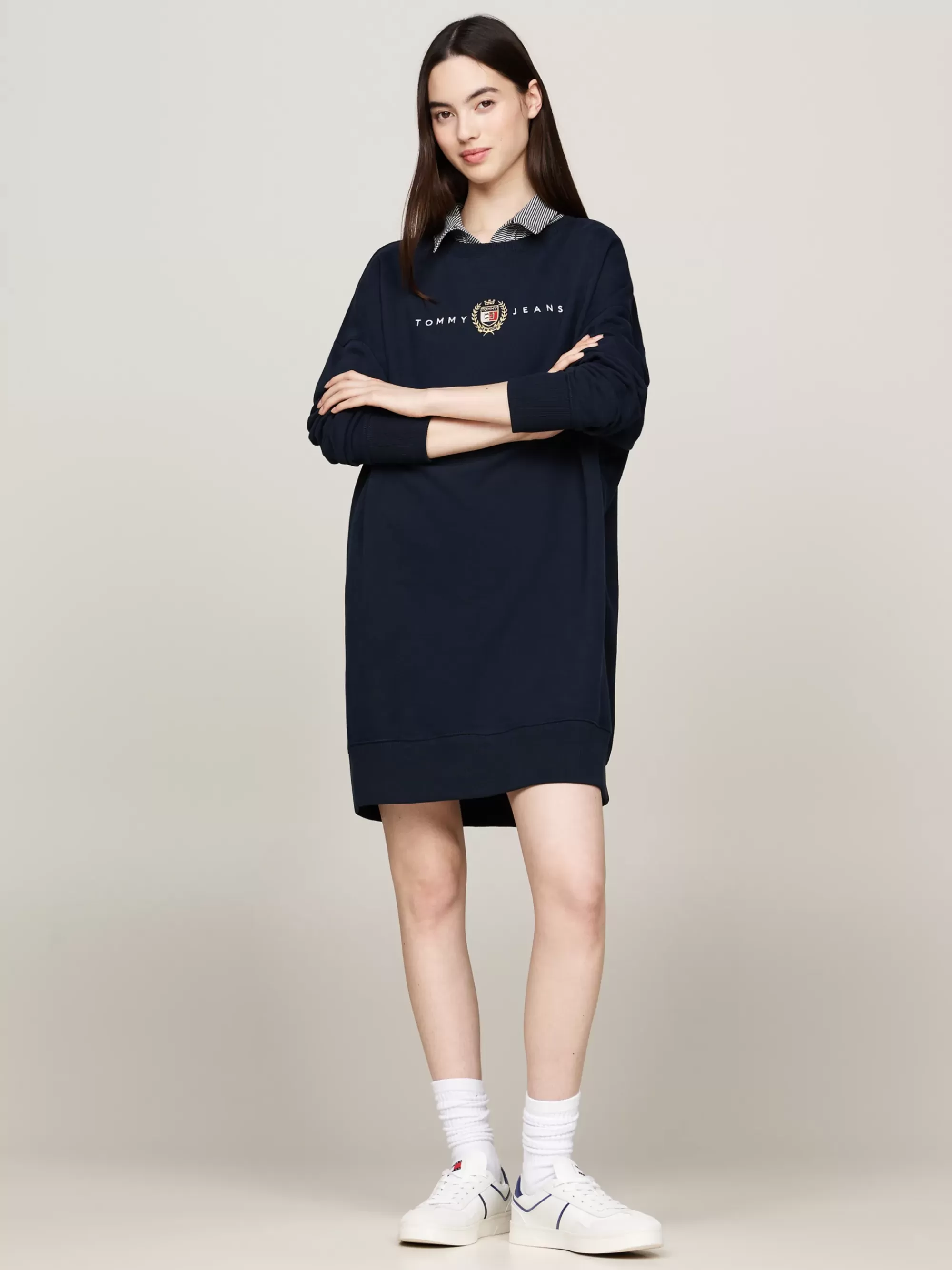 Jurken*Tommy Hilfiger Mini-sweaterjurk Met Geborduurd Logo DARK NIGHT NAVY