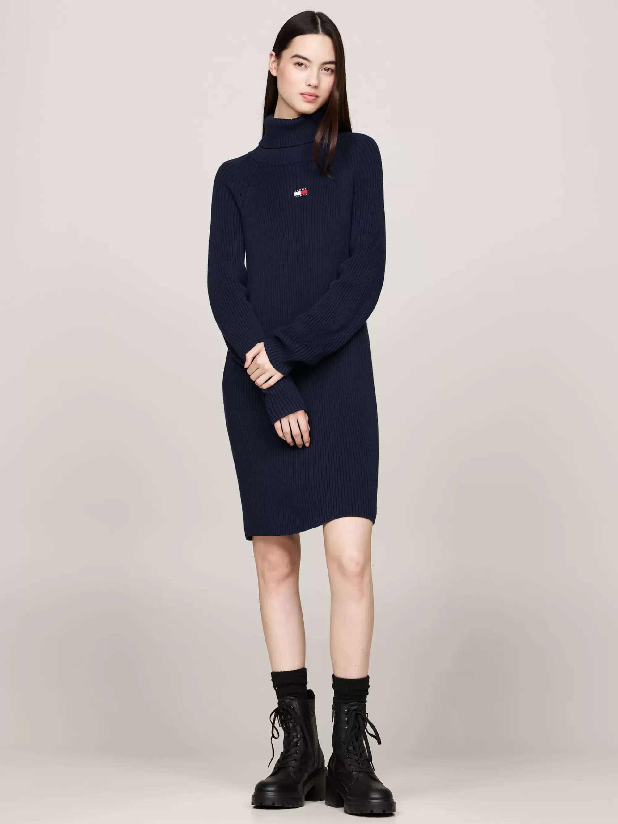 Jurken*Tommy Hilfiger Mini-sweaterjurk Met Opstaande Hals DARK NIGHT NAVY