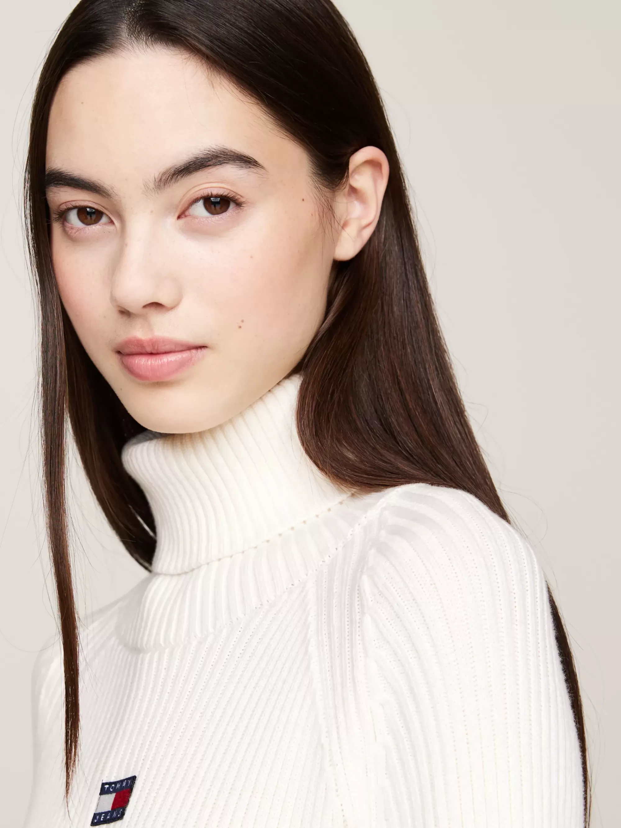 Jurken*Tommy Hilfiger Mini-sweaterjurk Met Opstaande Hals ANCIENT WHITE