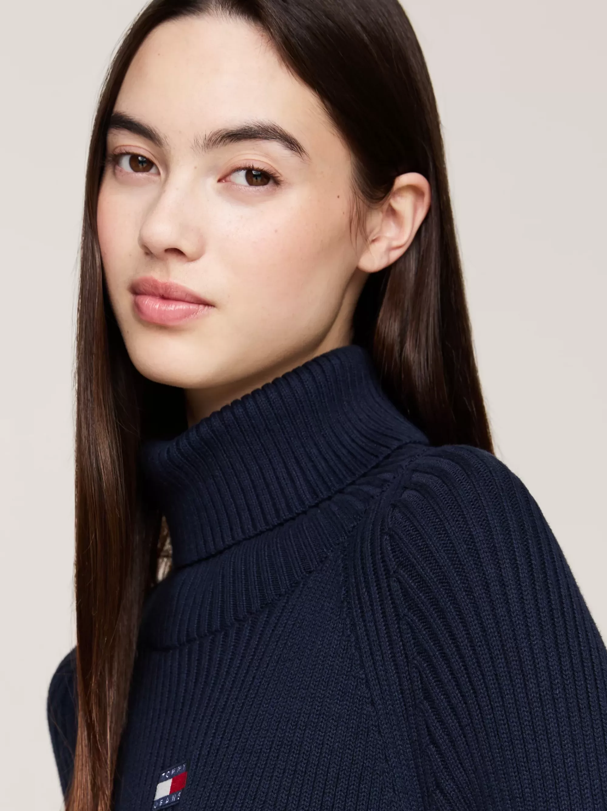 Jurken*Tommy Hilfiger Mini-sweaterjurk Met Opstaande Hals DARK NIGHT NAVY