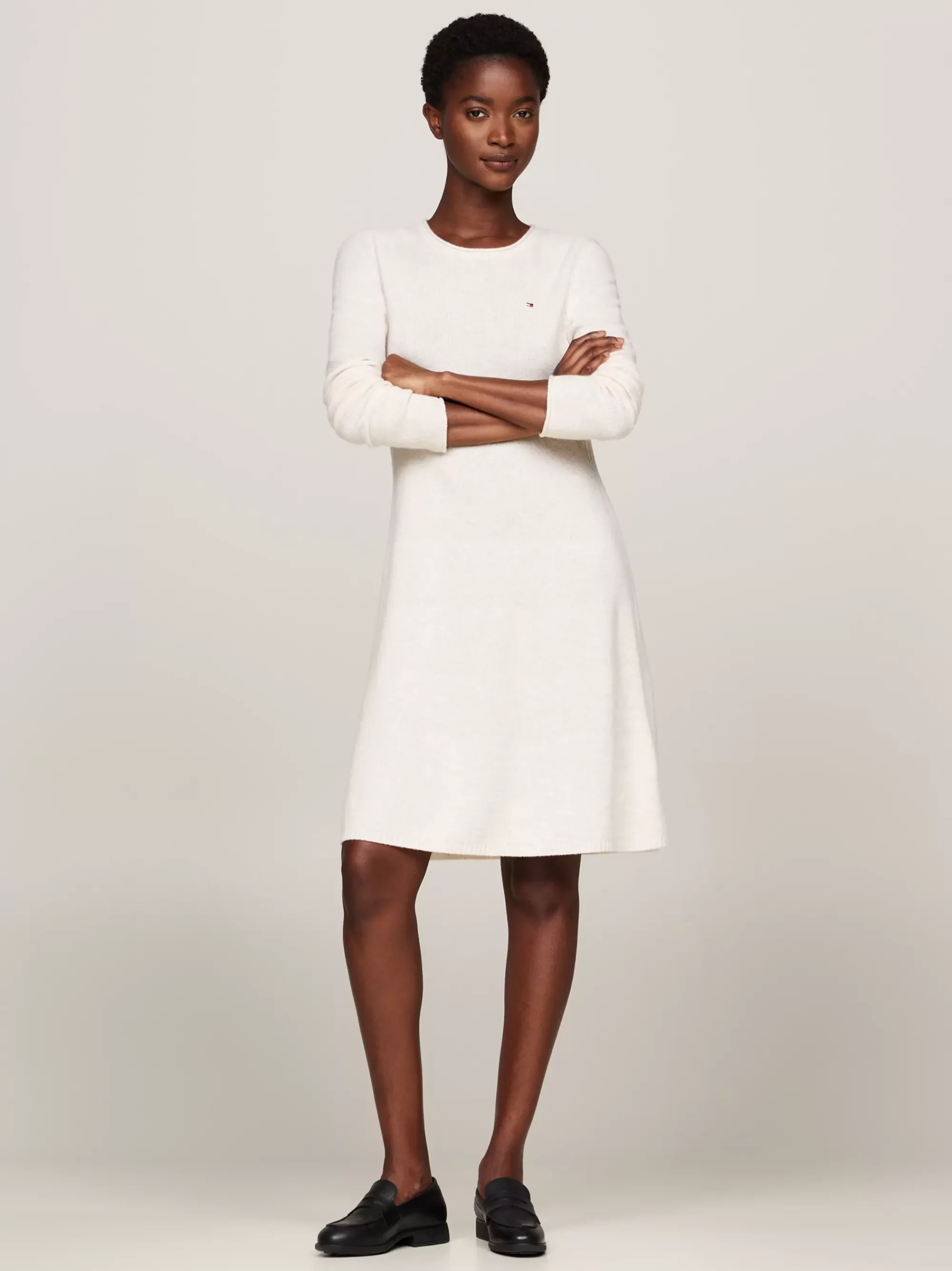 Jurken*Tommy Hilfiger Mini-sweaterjurk Van Zuivere Wol IVORY PETAL HEATHER