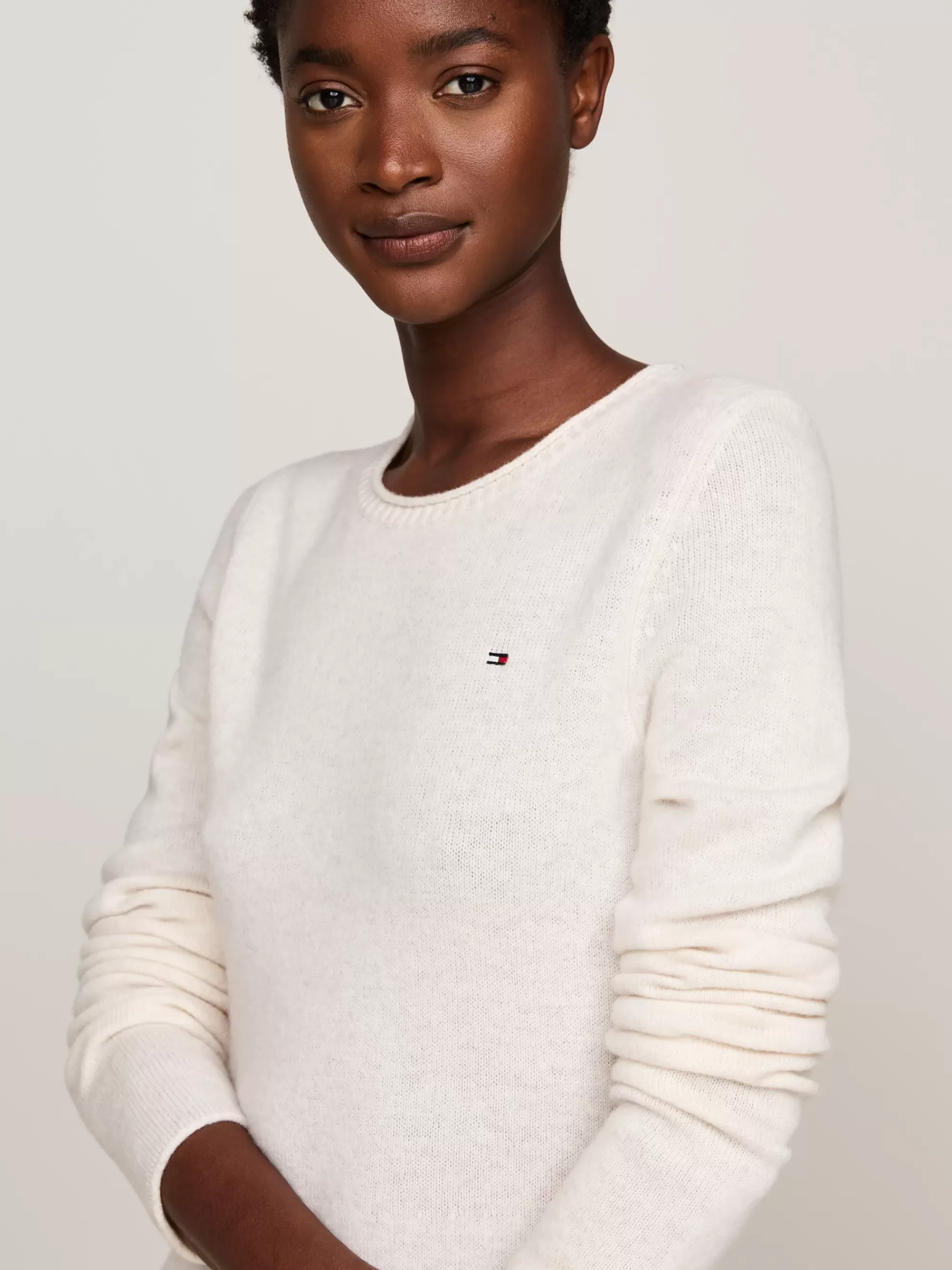 Jurken*Tommy Hilfiger Mini-sweaterjurk Van Zuivere Wol IVORY PETAL HEATHER