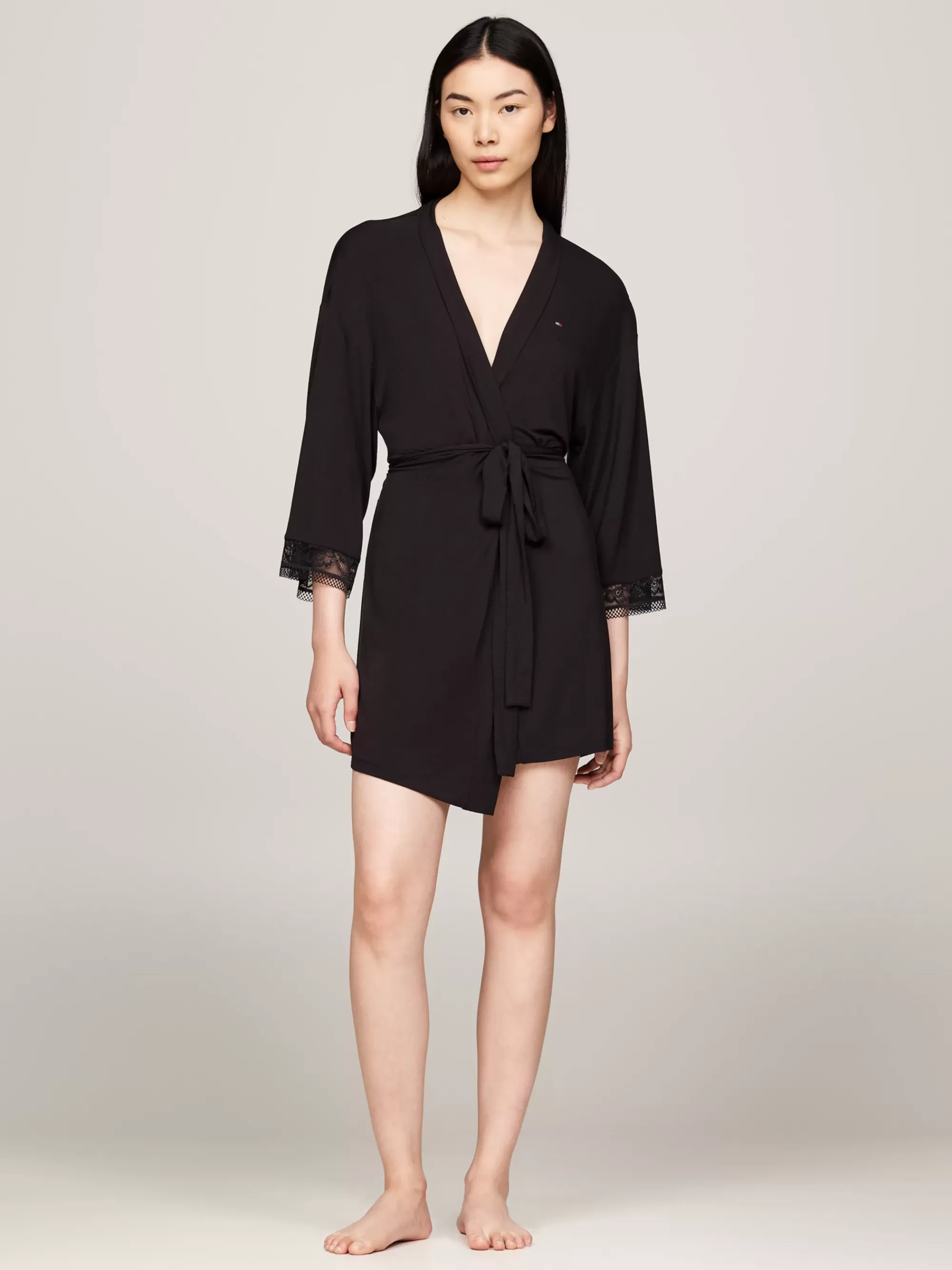 Pyjama's & Nachtkleding | Loungewear*Tommy Hilfiger Modal Badjas Met Kanten Rand BLACK