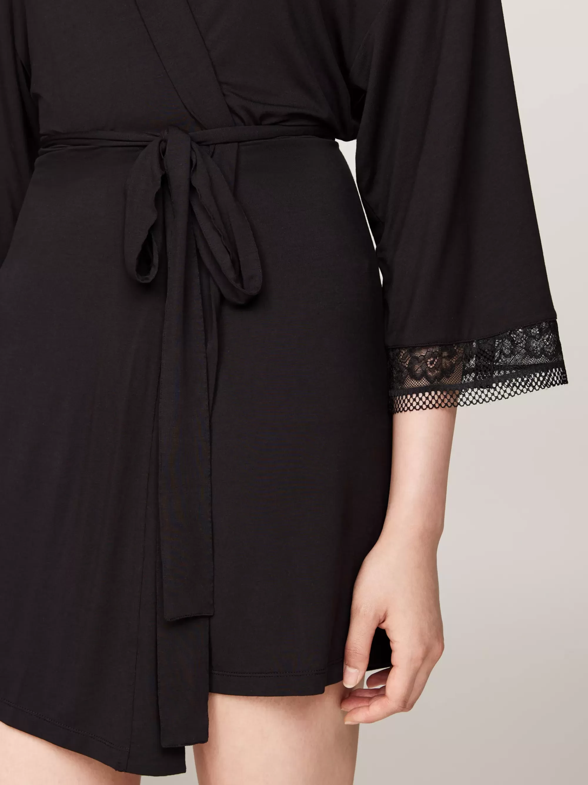Pyjama's & Nachtkleding | Loungewear*Tommy Hilfiger Modal Badjas Met Kanten Rand BLACK
