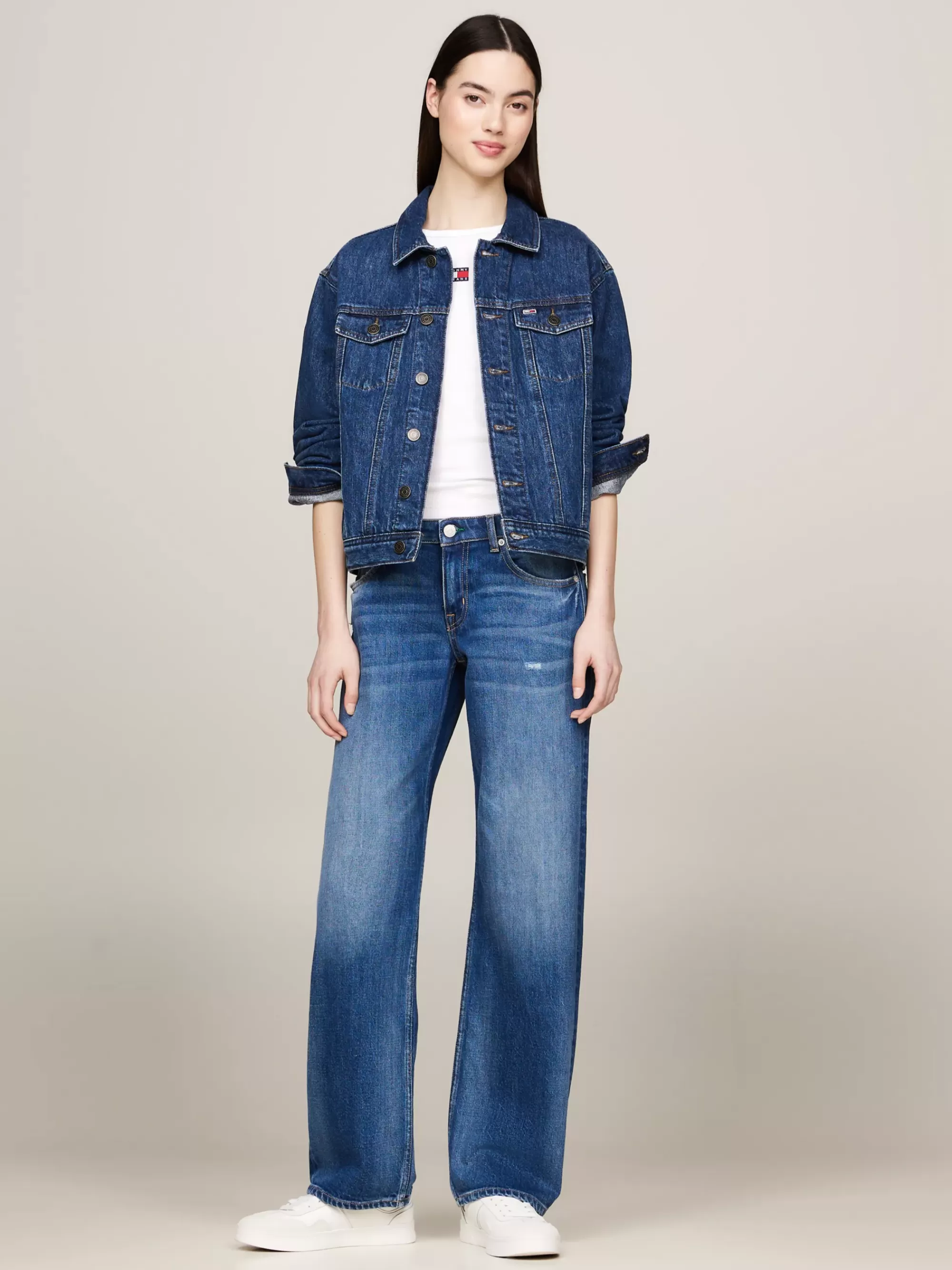 Jassen & Jacks*Tommy Hilfiger Mom Truckerjack Van Denim Met Fading DENIM DARK