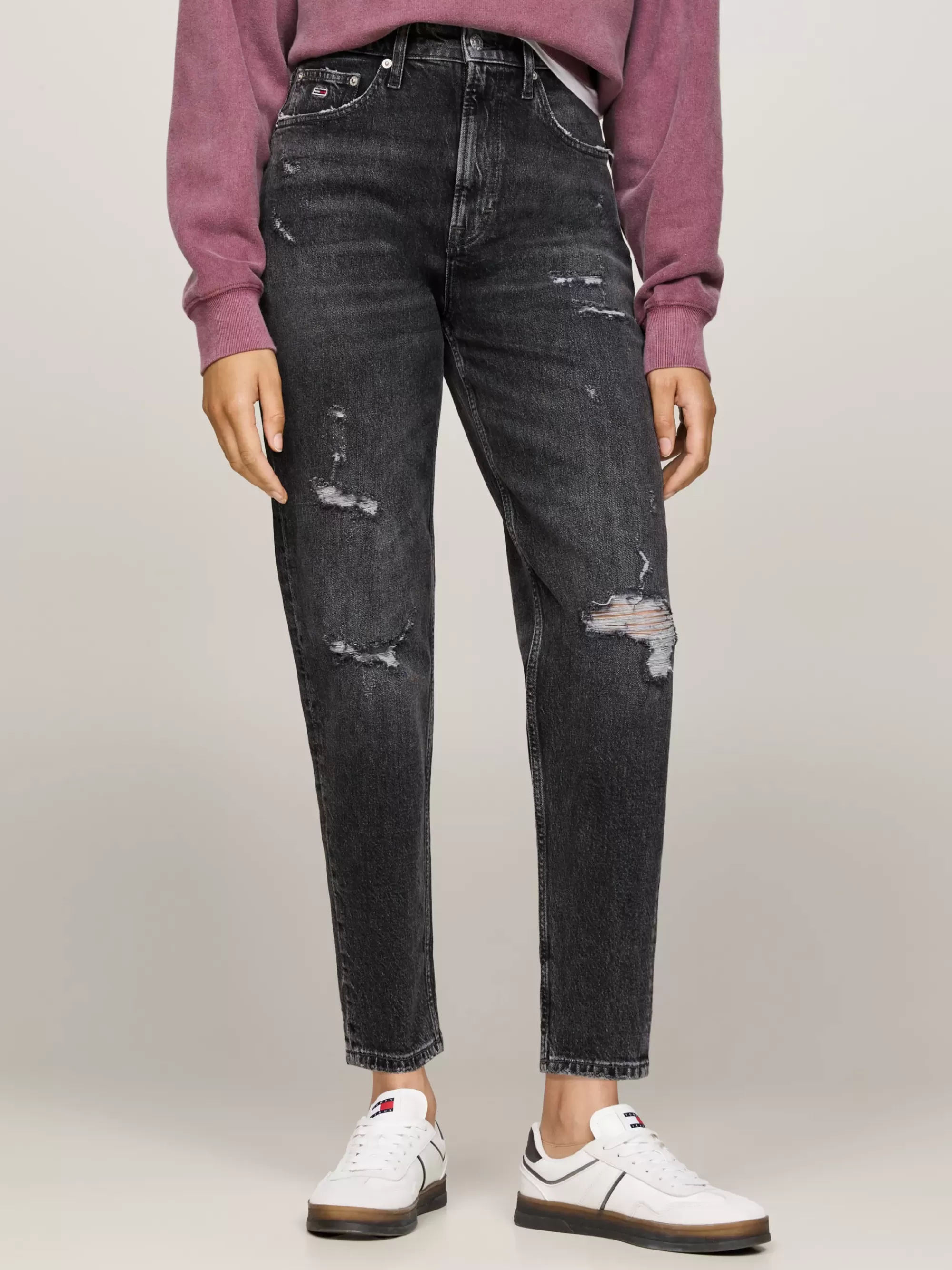 Jeans*Tommy Hilfiger Mom Ultra High Rise Jeans Met Distressing DENIM BLACK