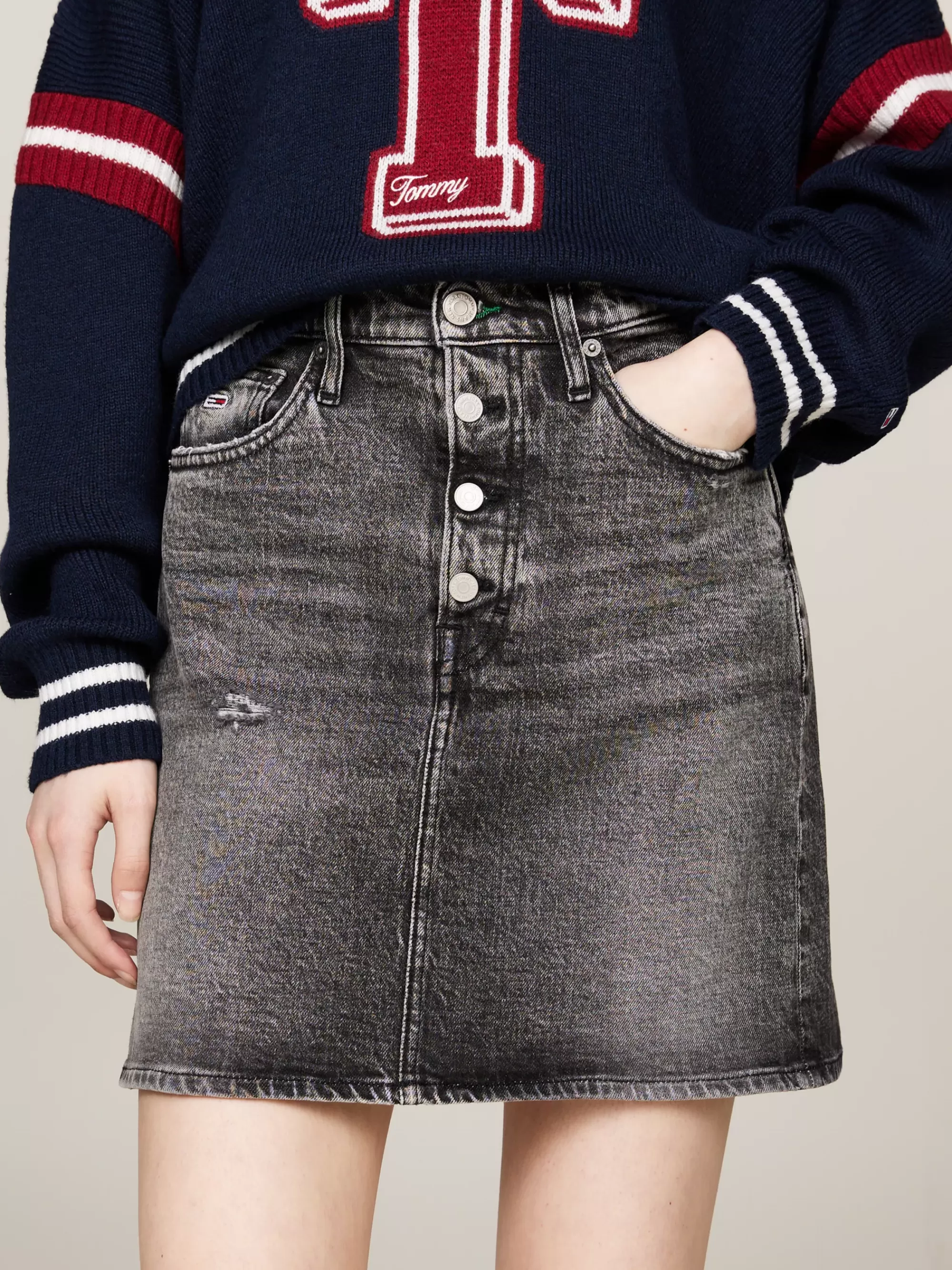 Rokken*Tommy Hilfiger Mom Ultra High Rise Minirok Met Distressing DENIM BLACK