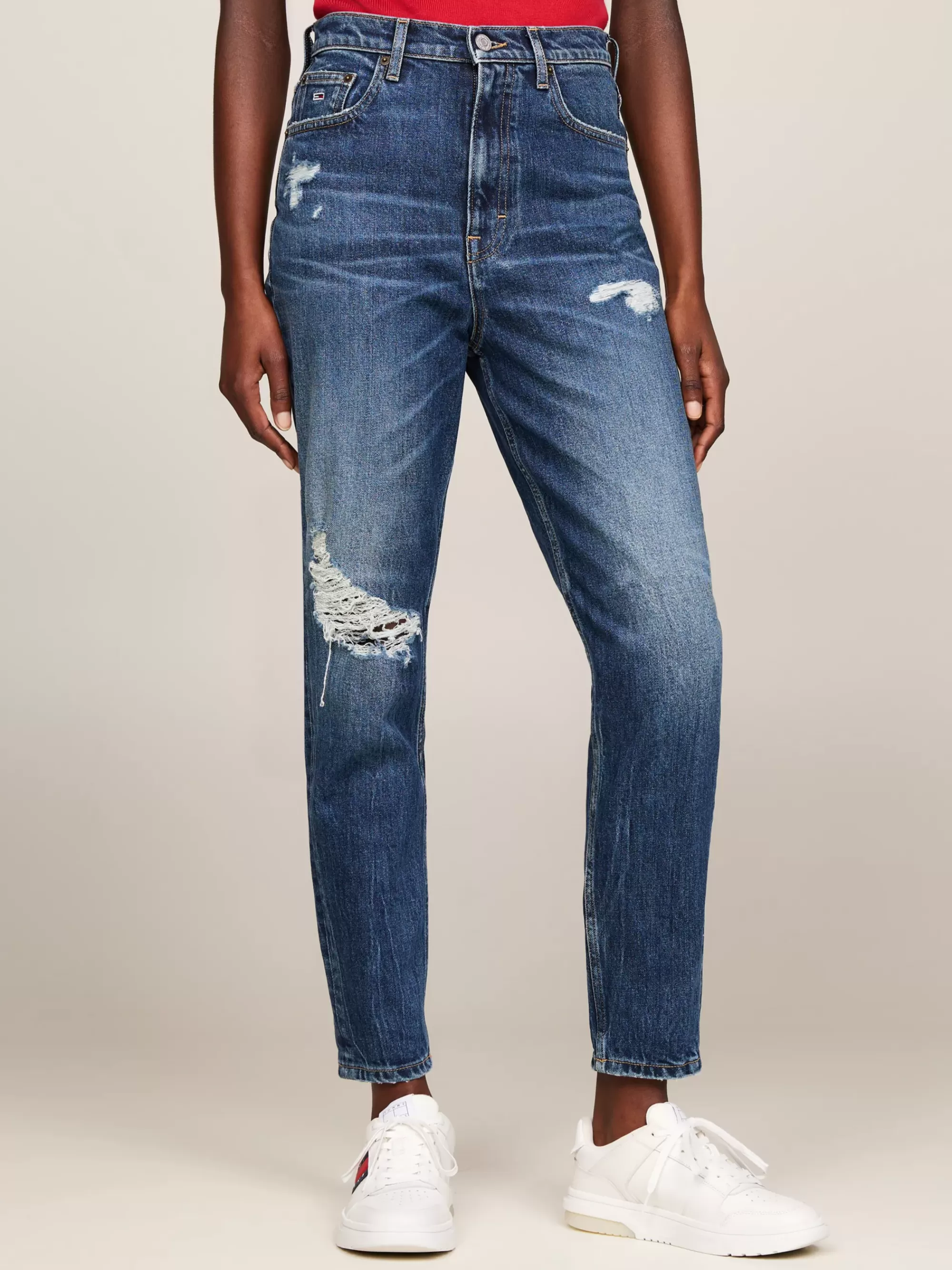 Jeans*Tommy Hilfiger Mom Ultra High Rise Tapered Jeans Met Fading En Distressing DENIM DARK