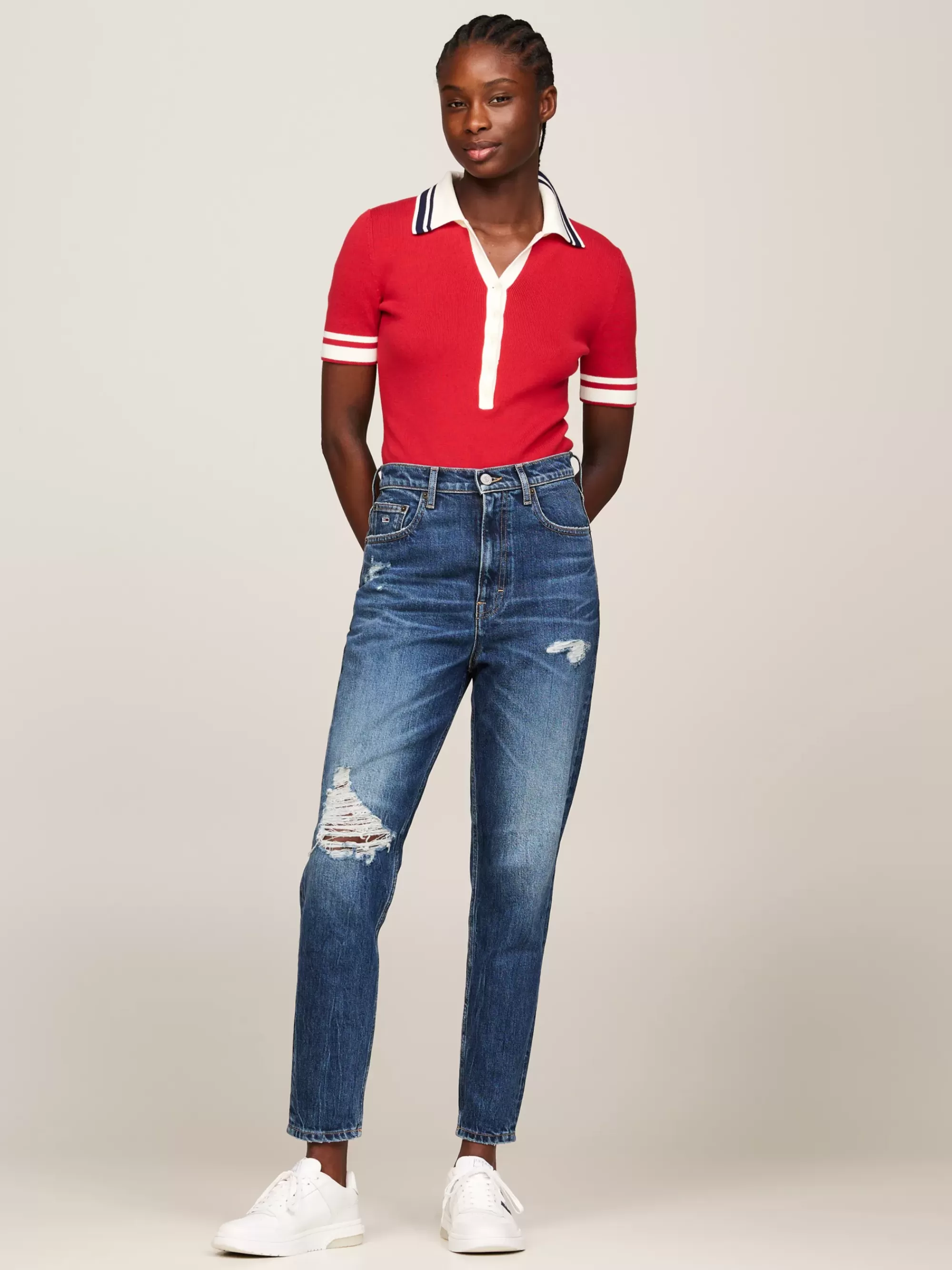 Jeans*Tommy Hilfiger Mom Ultra High Rise Tapered Jeans Met Fading En Distressing DENIM DARK