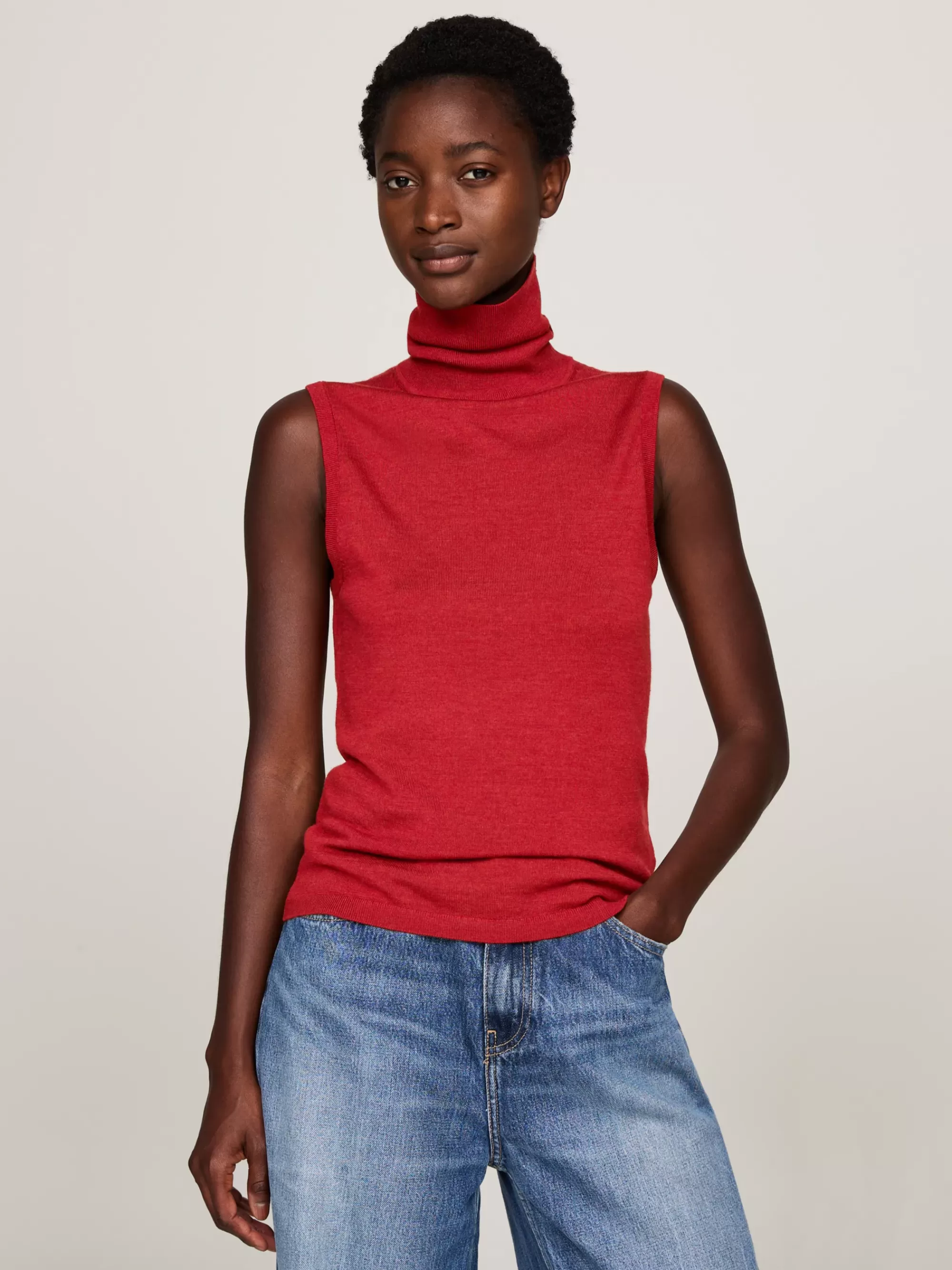 Coltruien | Truien*Tommy Hilfiger Mouwloze Coltrui Van Merinowol DARK MAGMA