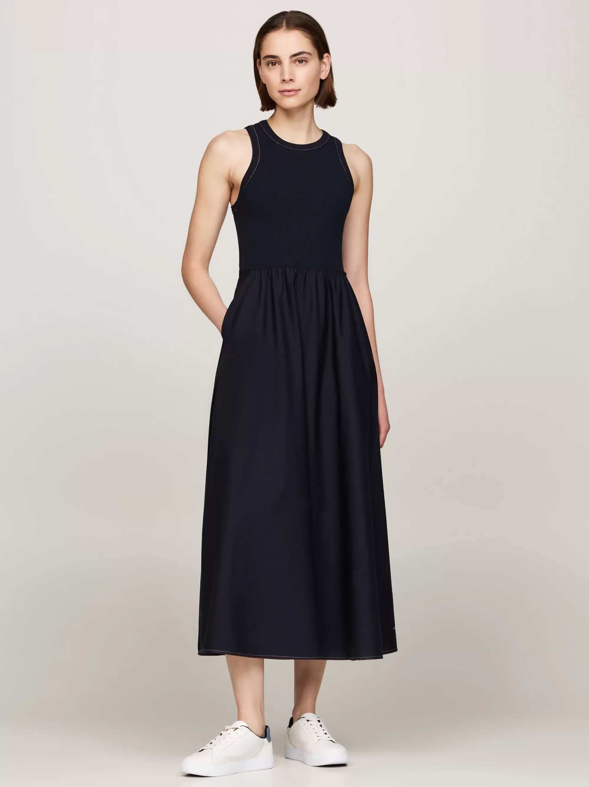 Jurken*Tommy Hilfiger Mouwloze Fit And Flare Slim Fit Jurk DESERT SKY