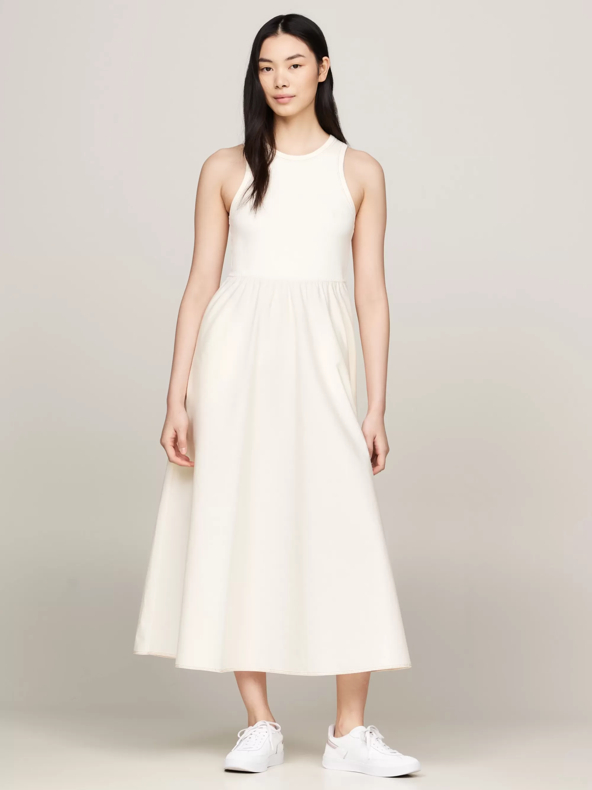 Jurken*Tommy Hilfiger Mouwloze Fit And Flare Slim Fit Jurk SHAVED LEMON ICE