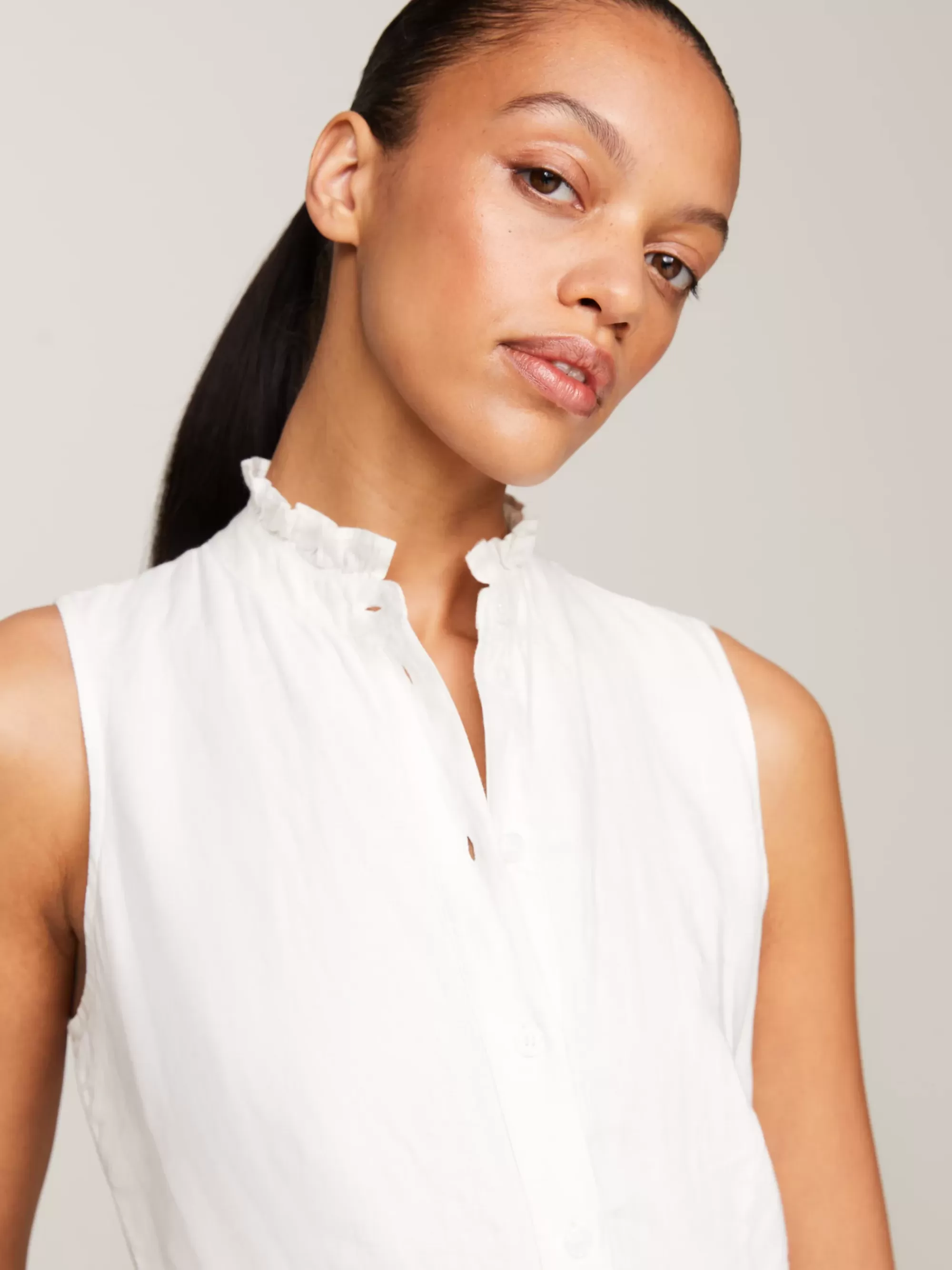 Jurken*Tommy Hilfiger Mouwloze Linnen Midi-overhemdjurk TH OPTIC WHITE