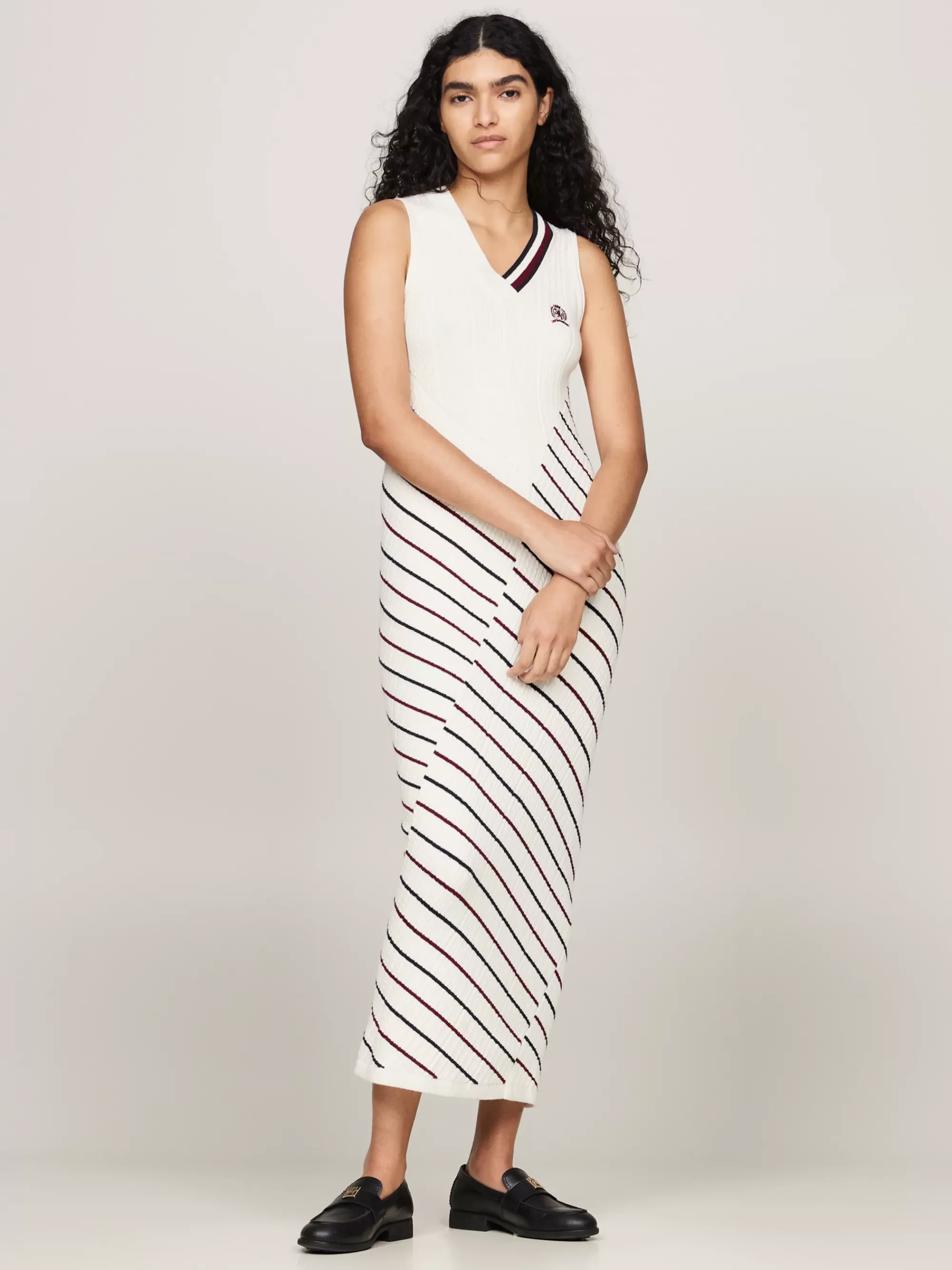 Jurken*Tommy Hilfiger Mouwloze Sweaterjurk Met Signature-streep IVORY