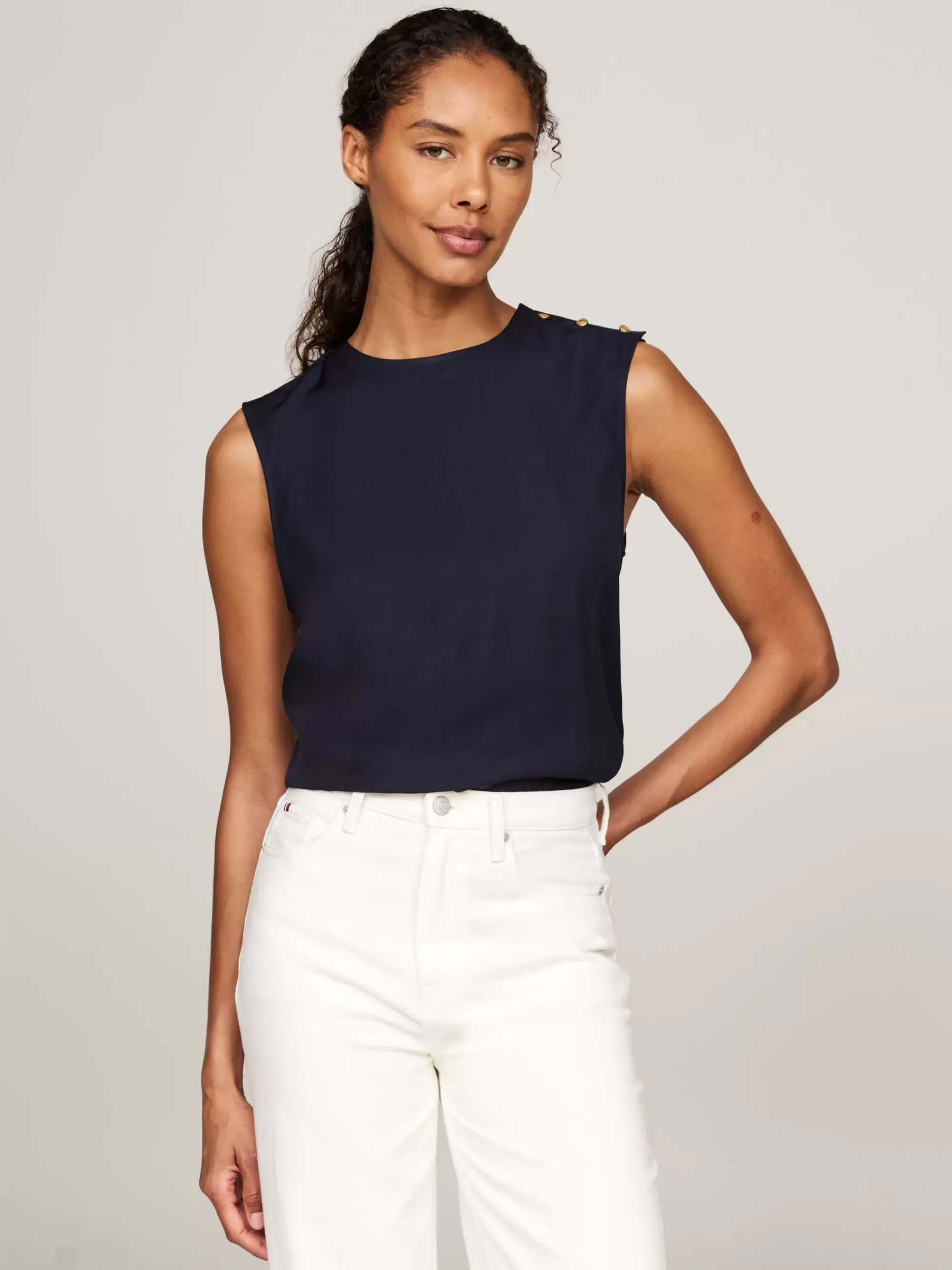 T-Shirts*Tommy Hilfiger Mouwloze Top Met Embleemknopen DESERT SKY