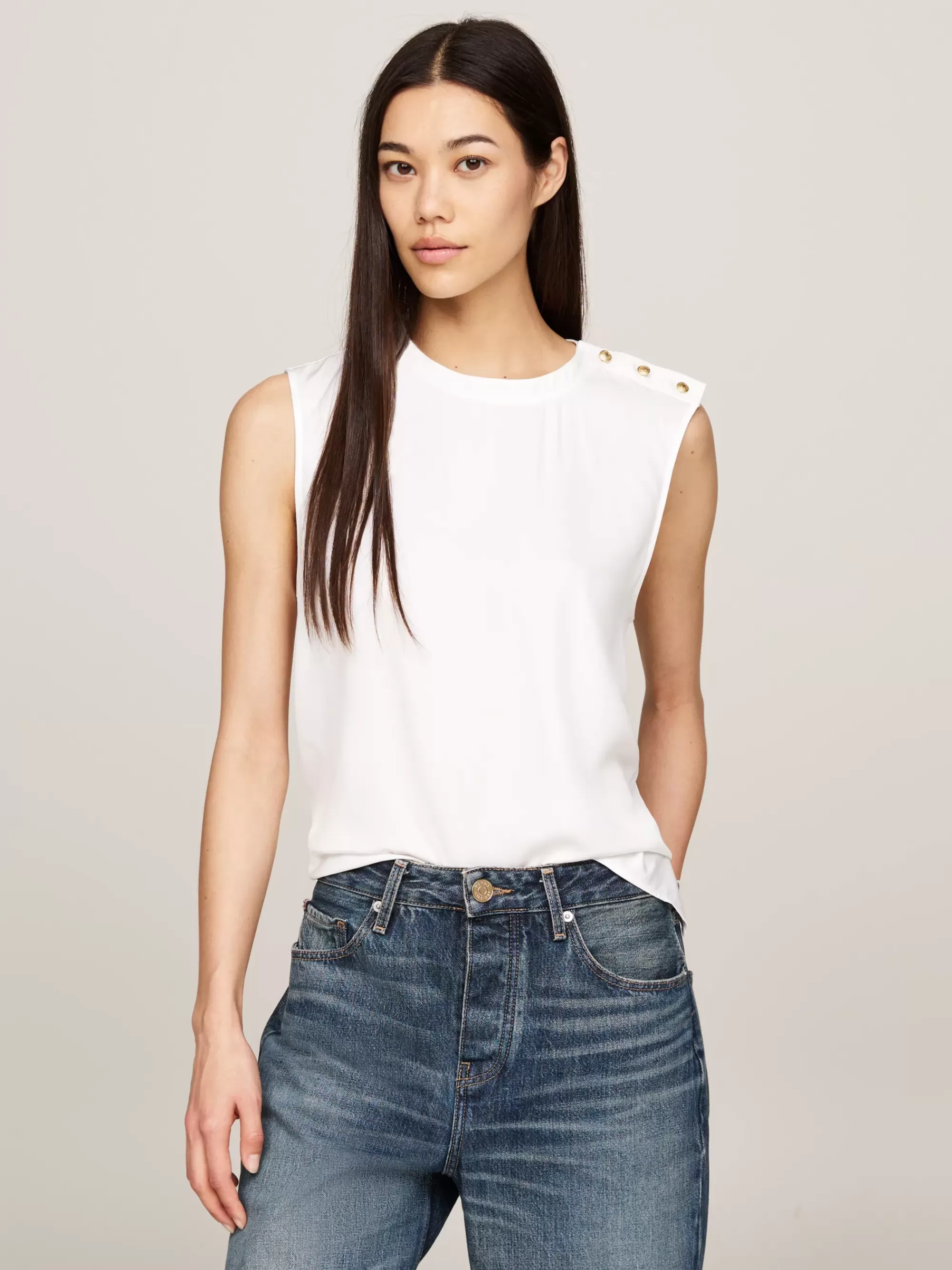 T-Shirts*Tommy Hilfiger Mouwloze Top Met Embleemknopen ECRU