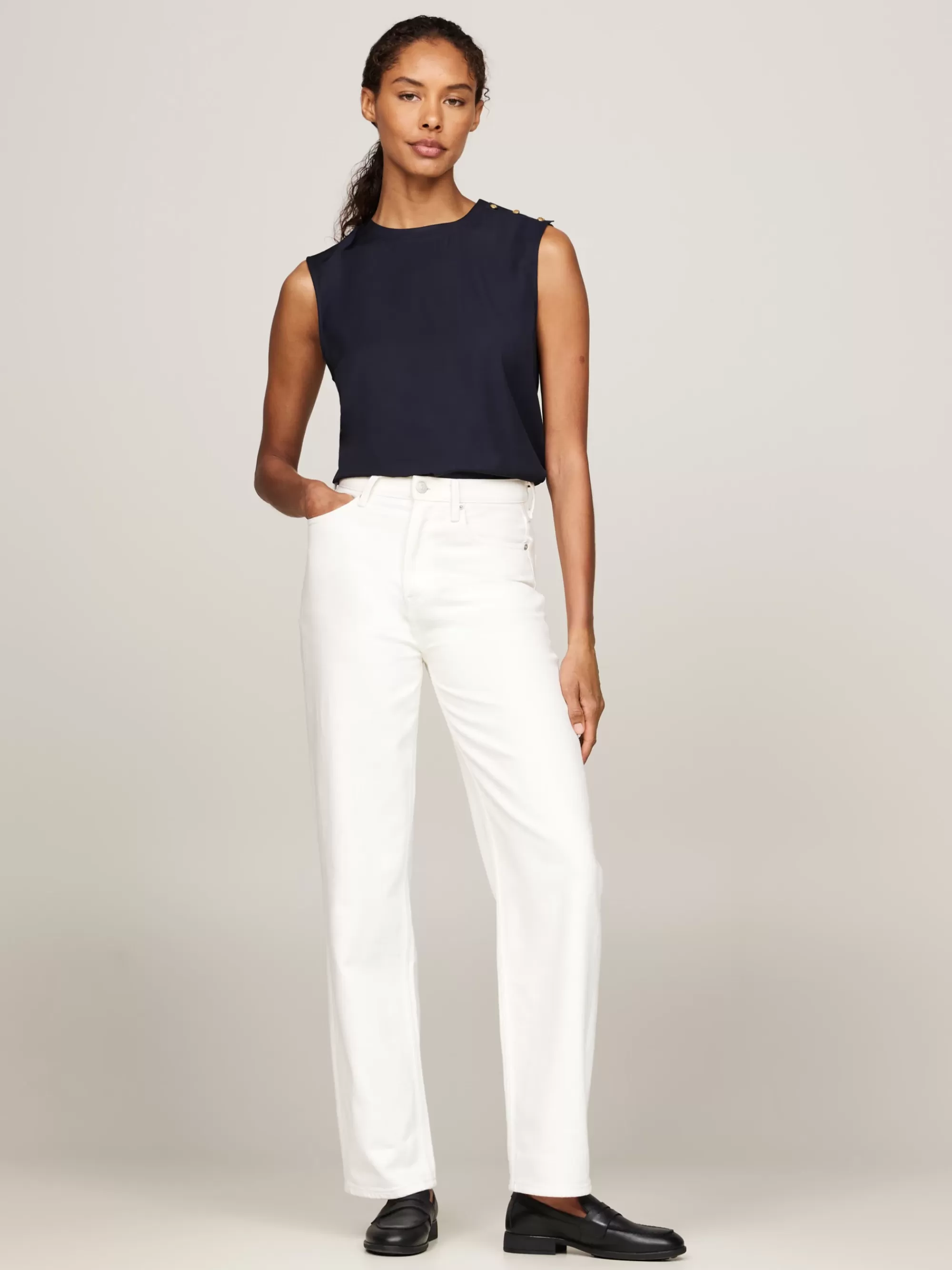 T-Shirts*Tommy Hilfiger Mouwloze Top Met Embleemknopen DESERT SKY