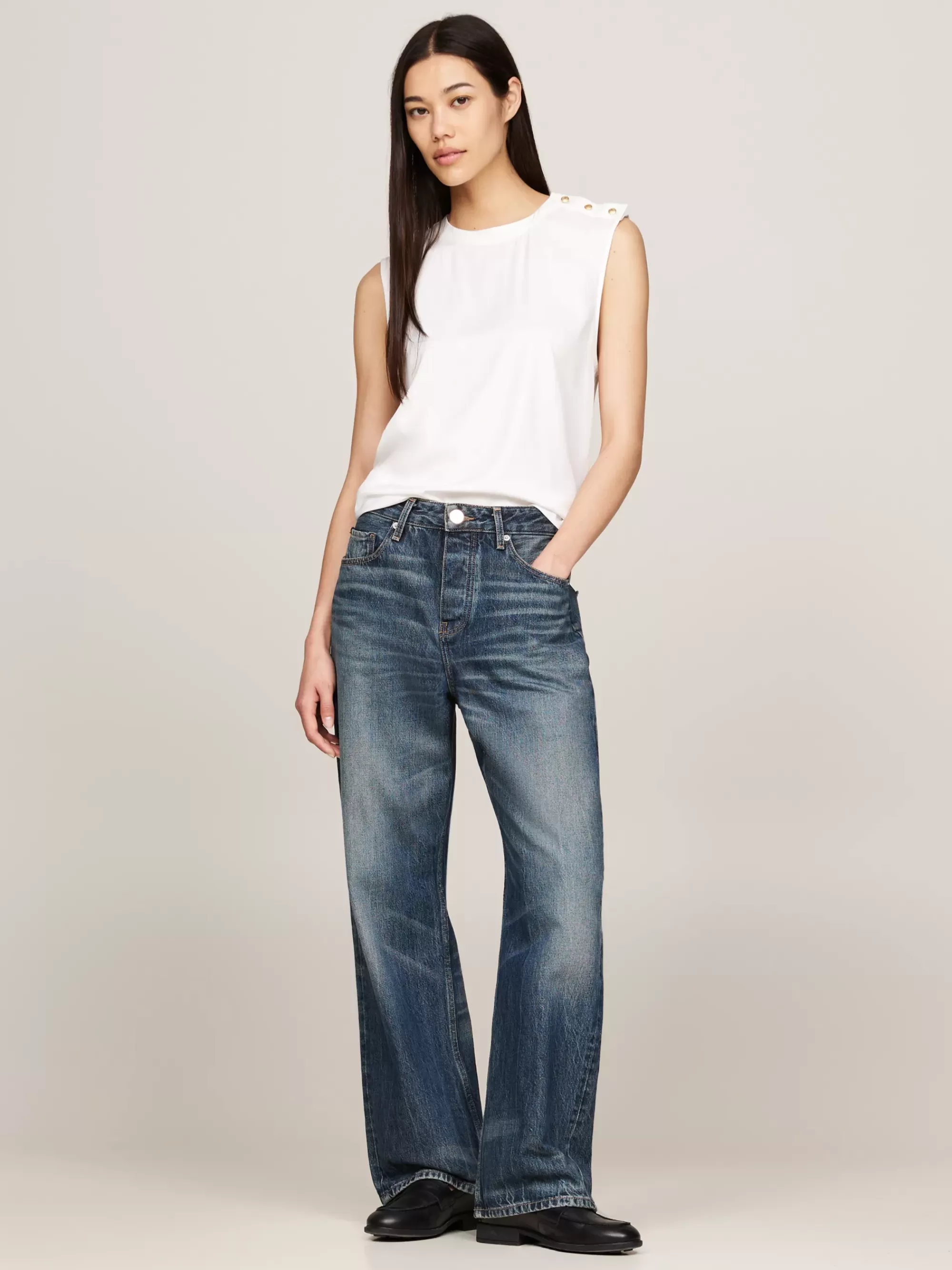T-Shirts*Tommy Hilfiger Mouwloze Top Met Embleemknopen ECRU