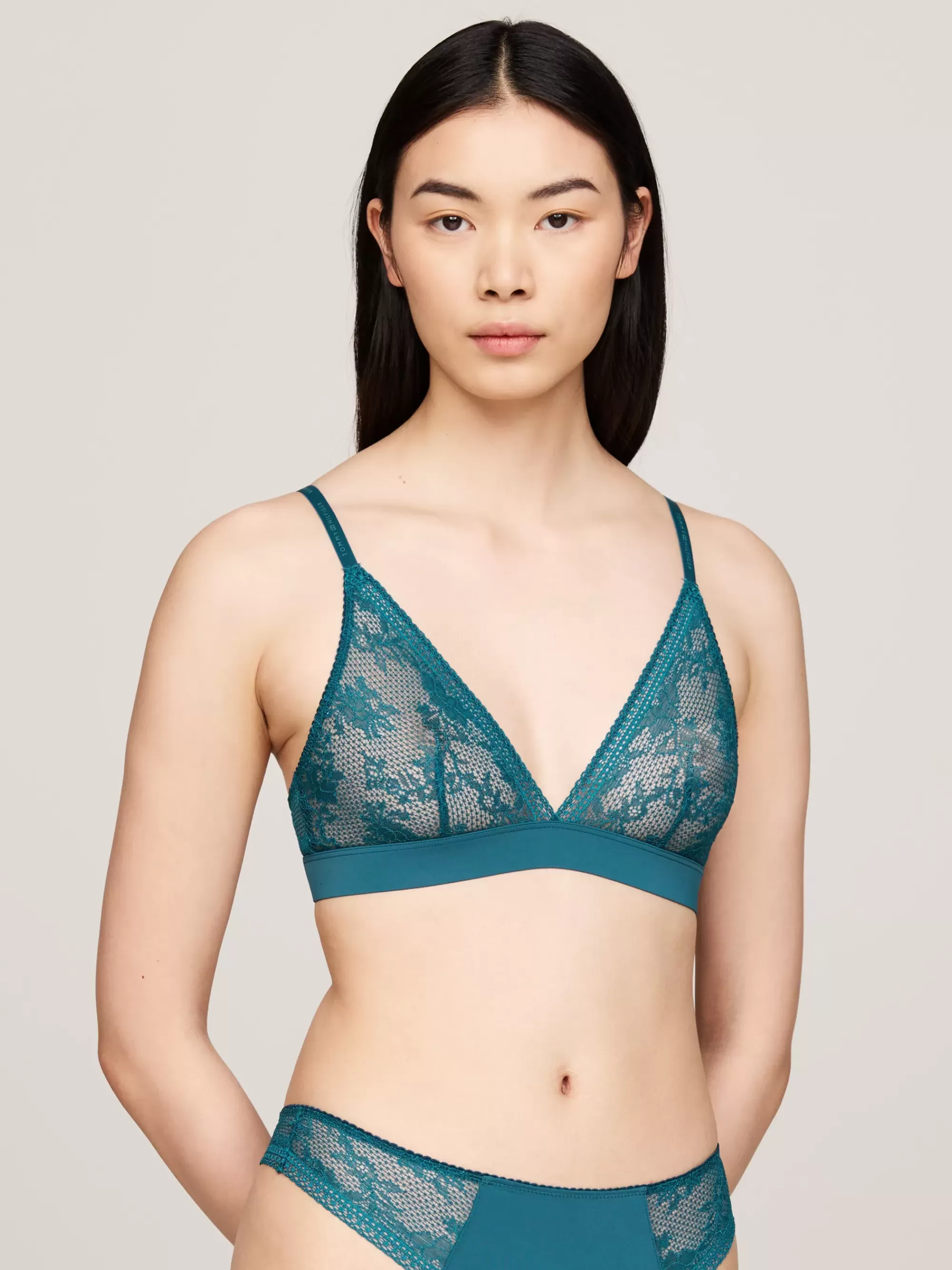 Bh's | Lingerie*Tommy Hilfiger Ongevoerde Triangel-bh Van Kant MIDNIGHT TURQUOISE