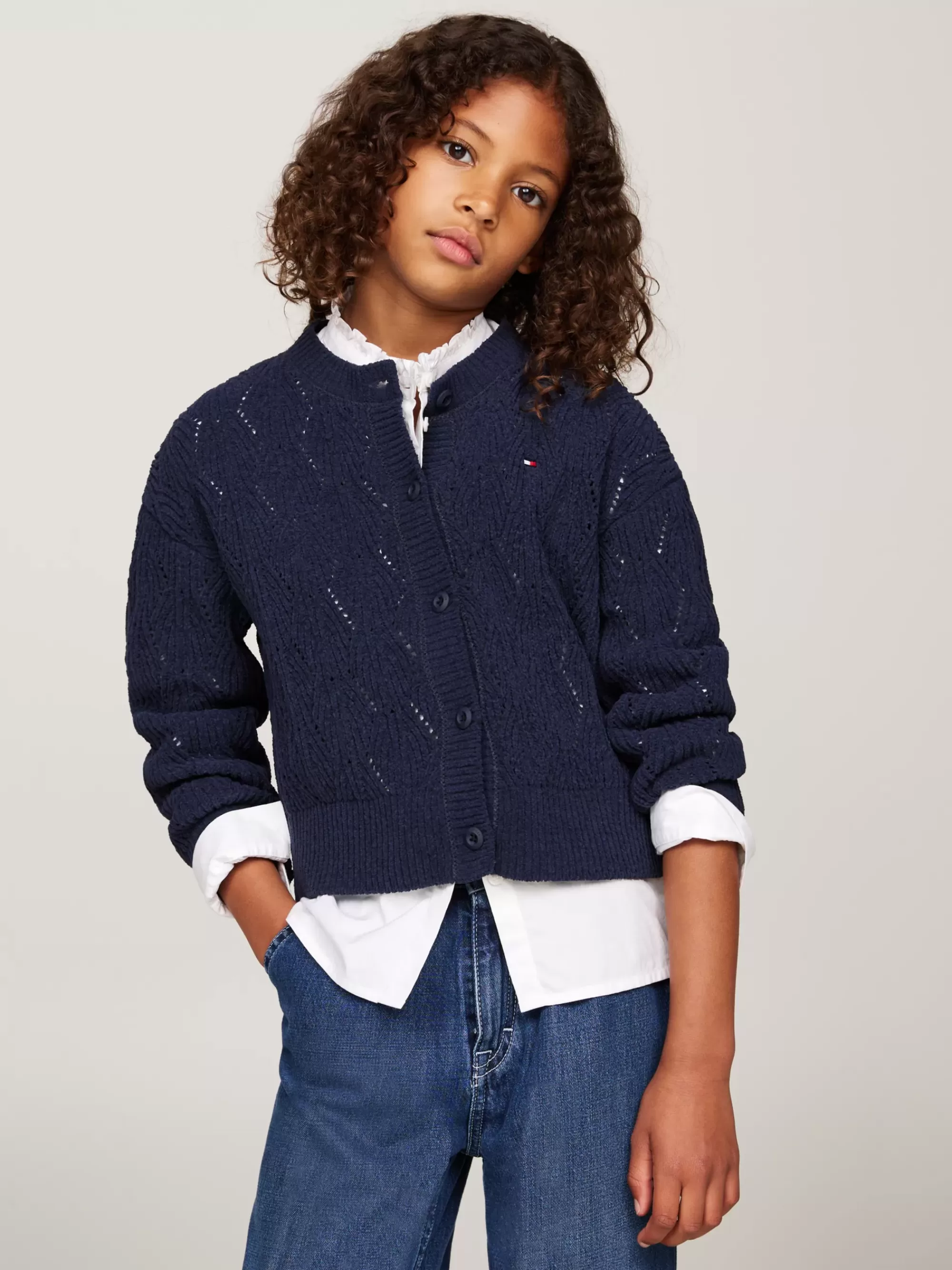 Truien & Vesten*Tommy Hilfiger Opengebreid Boxy Vest Van Chenille DESERT SKY