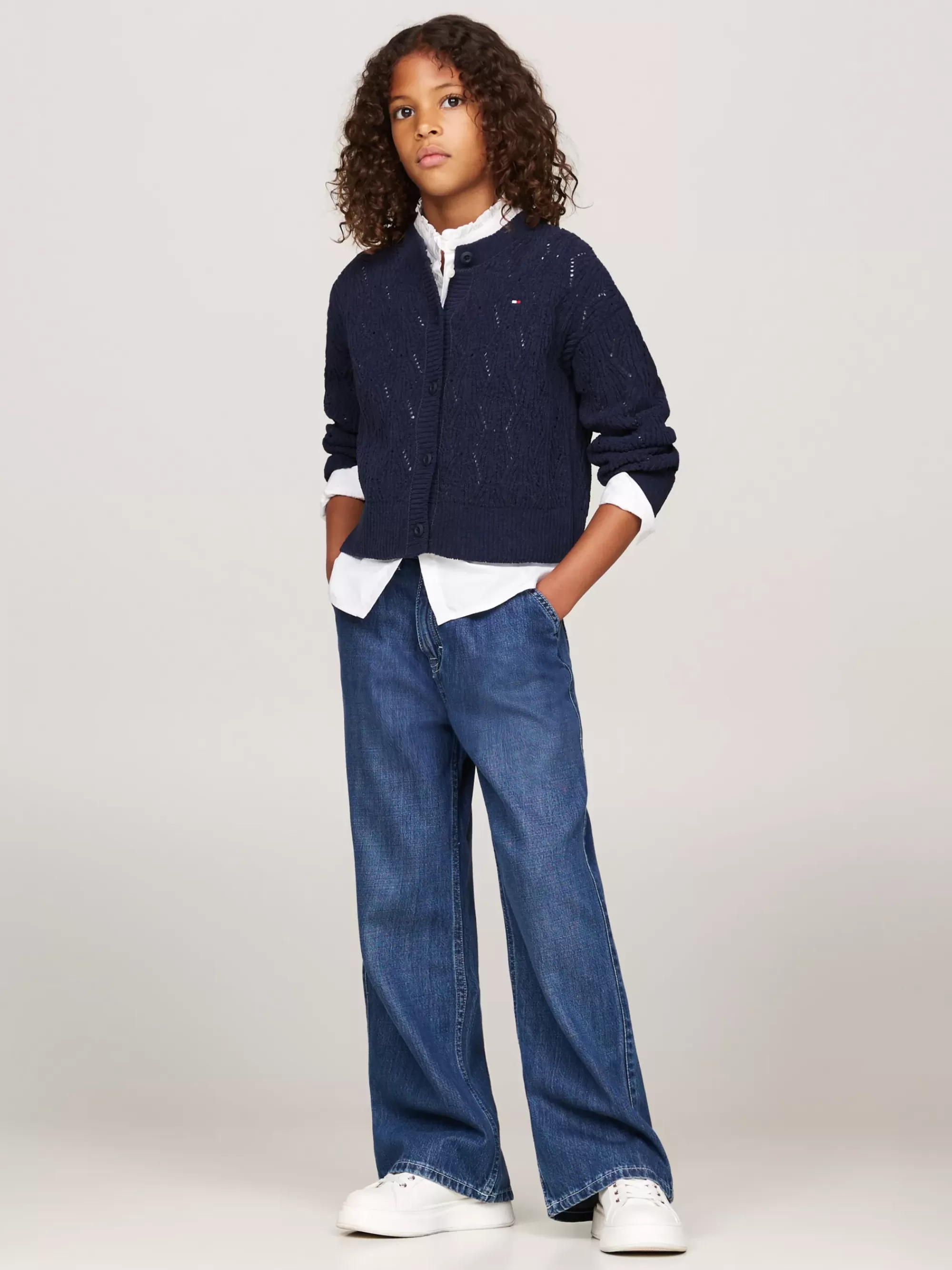 Truien & Vesten*Tommy Hilfiger Opengebreid Boxy Vest Van Chenille DESERT SKY