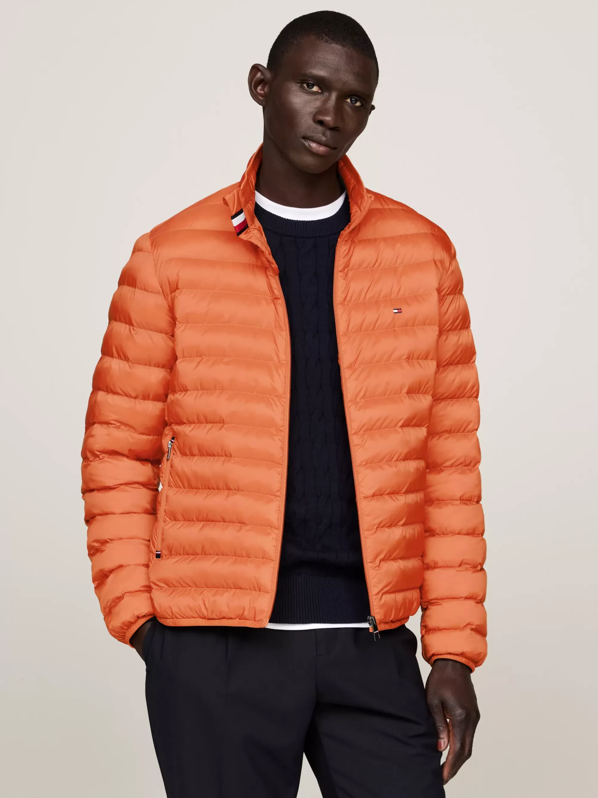 Jassen & Jacks*Tommy Hilfiger Opvouwbaar Waterafstotend Gewatteerd Jack BONFIRE ORANGE