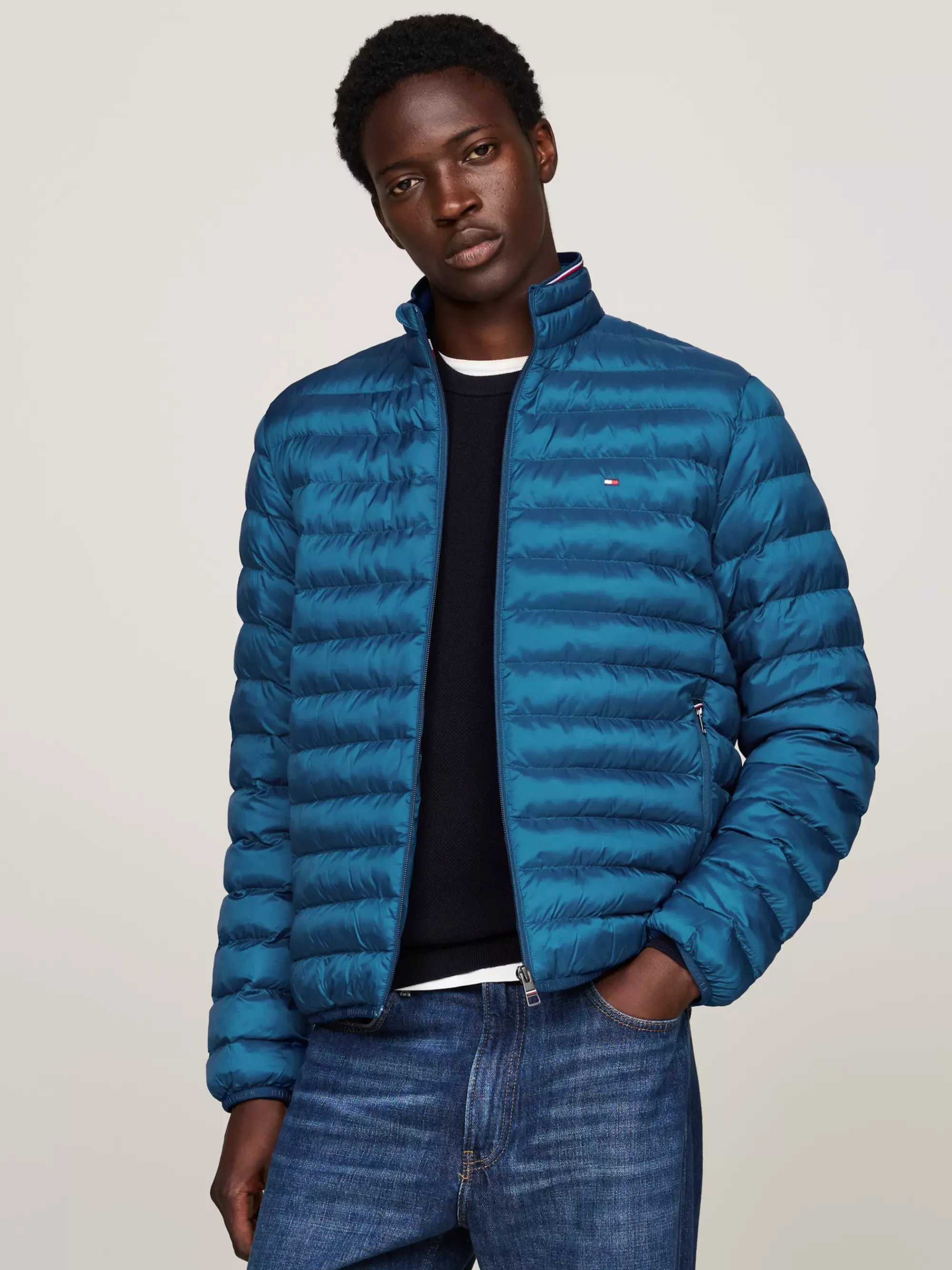 Jassen & Jacks*Tommy Hilfiger Opvouwbaar Waterafstotend Gewatteerd Jack DEEP INDIGO