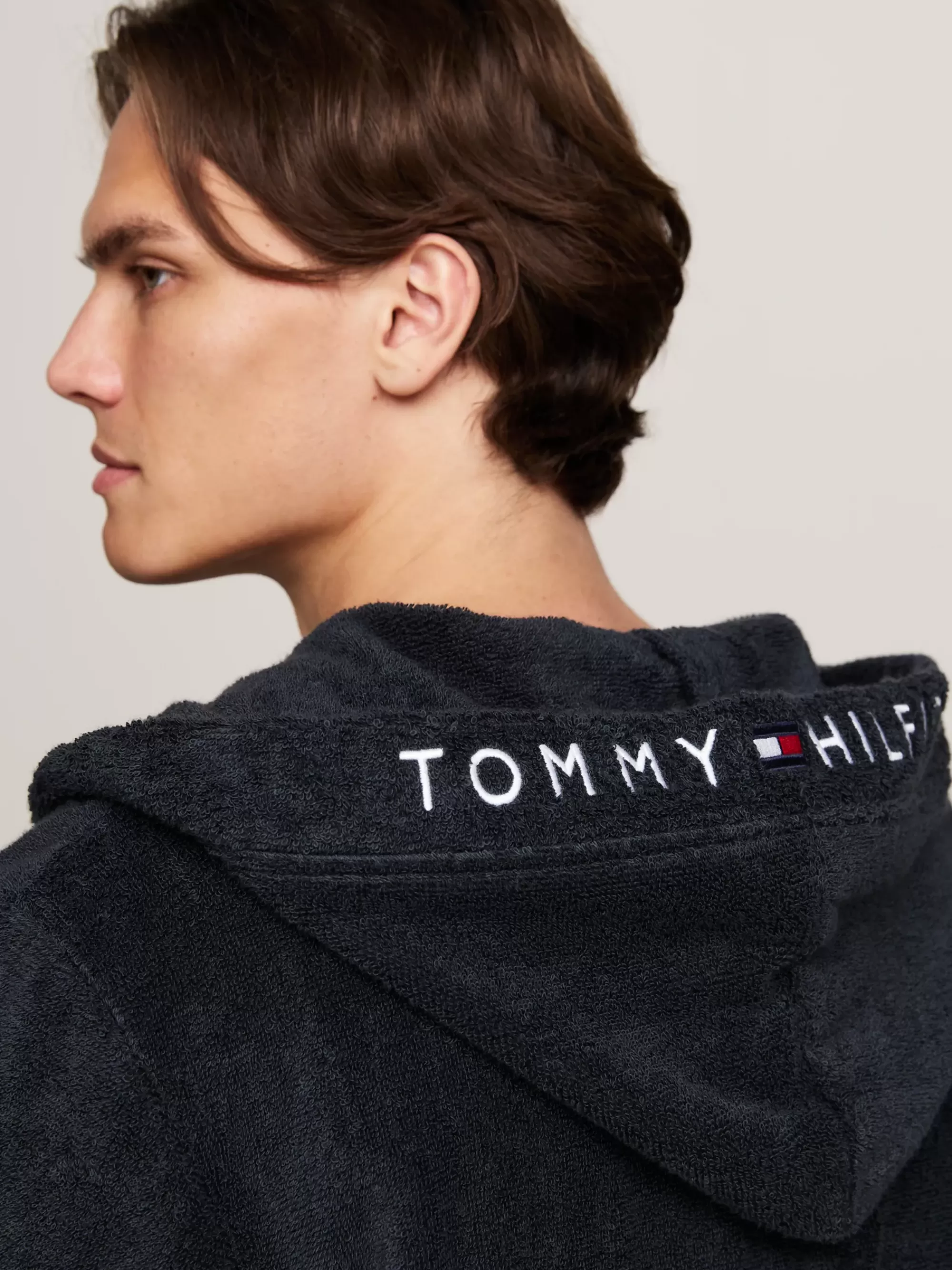 Loungewear*Tommy Hilfiger Original Badstof Badjas Met Capuchon DESERT SKY