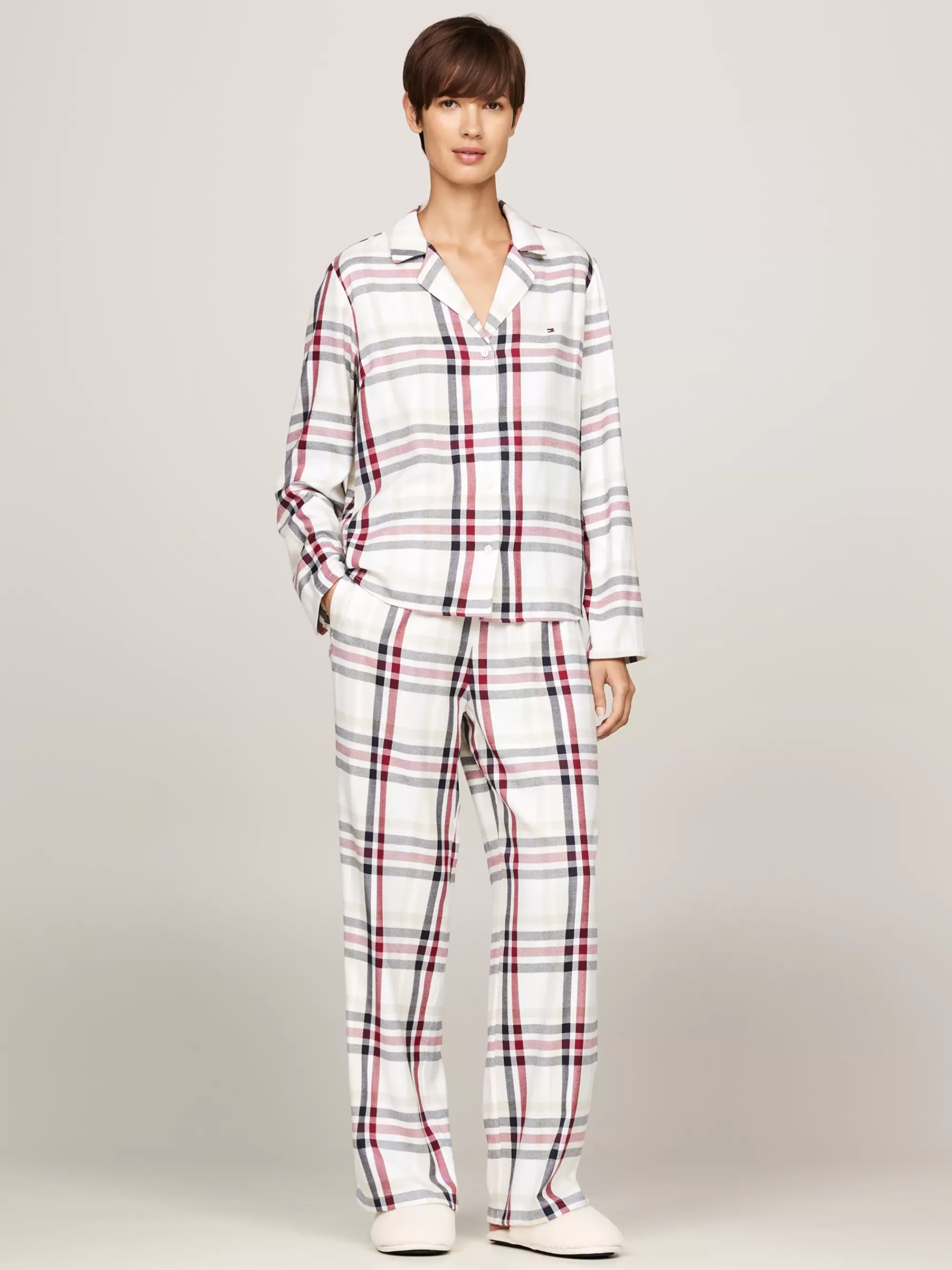 Pyjama's & Nachtkleding*Tommy Hilfiger Original Cadeauset Met Pyjama En Pantoffels HERITAGE CHECK IVORY