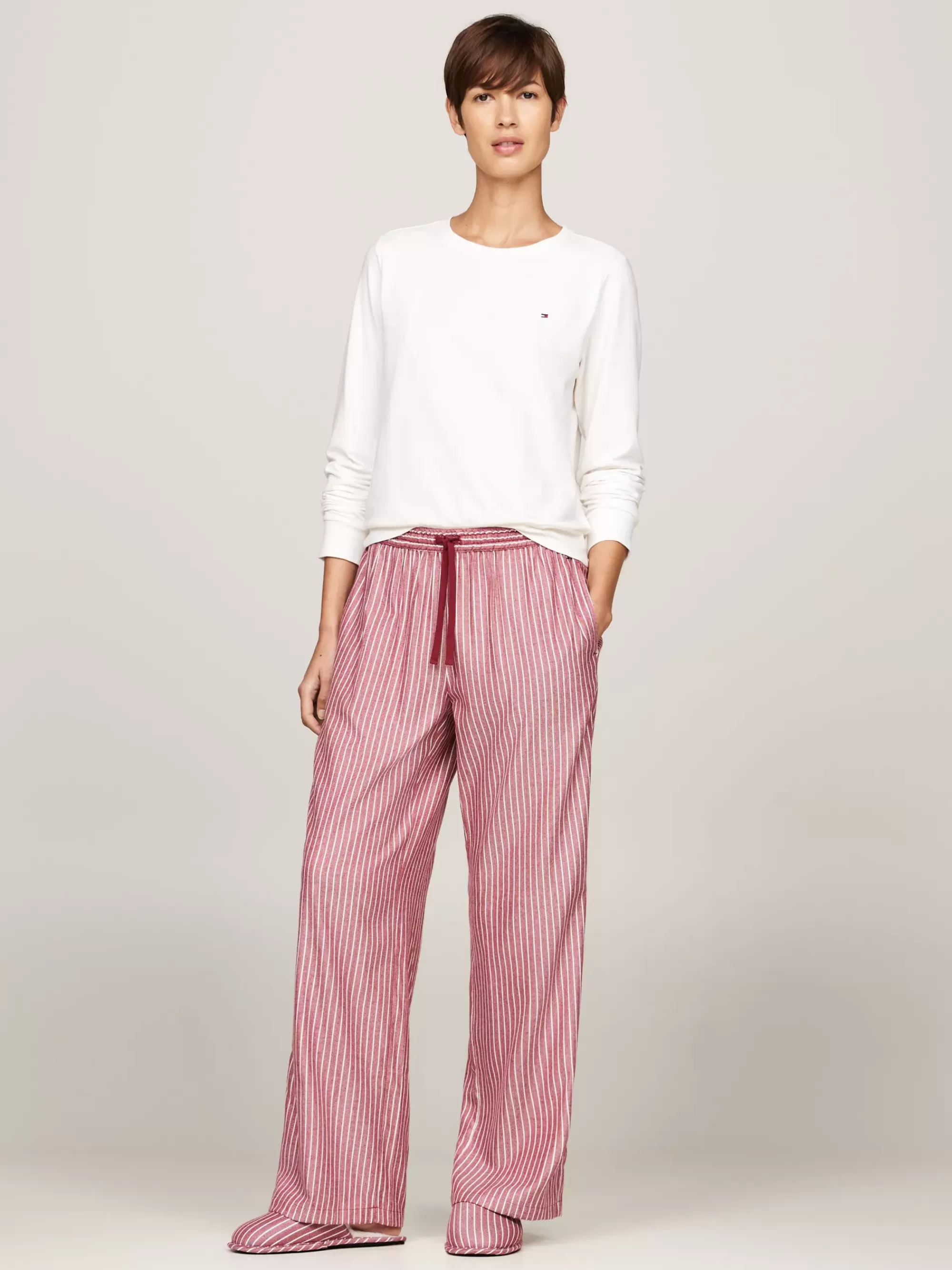 Pyjama's & Nachtkleding*Tommy Hilfiger Original Cadeauset Met Pyjama En Pantoffels IVORY/PINSTRIPE ROUGE