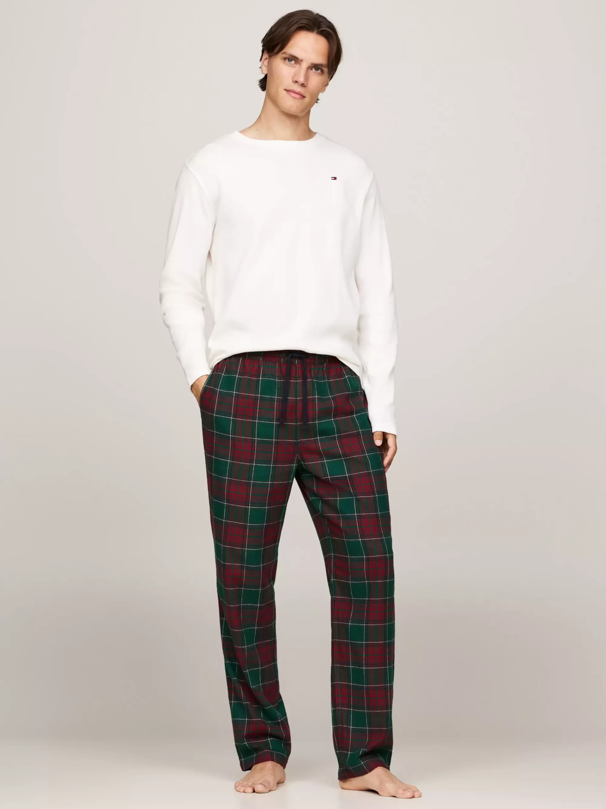 Zwemkleding*Tommy Hilfiger Original Flanellen Pyjamaset Met Tartanruit IVORY / PLAID CHECK GREEN
