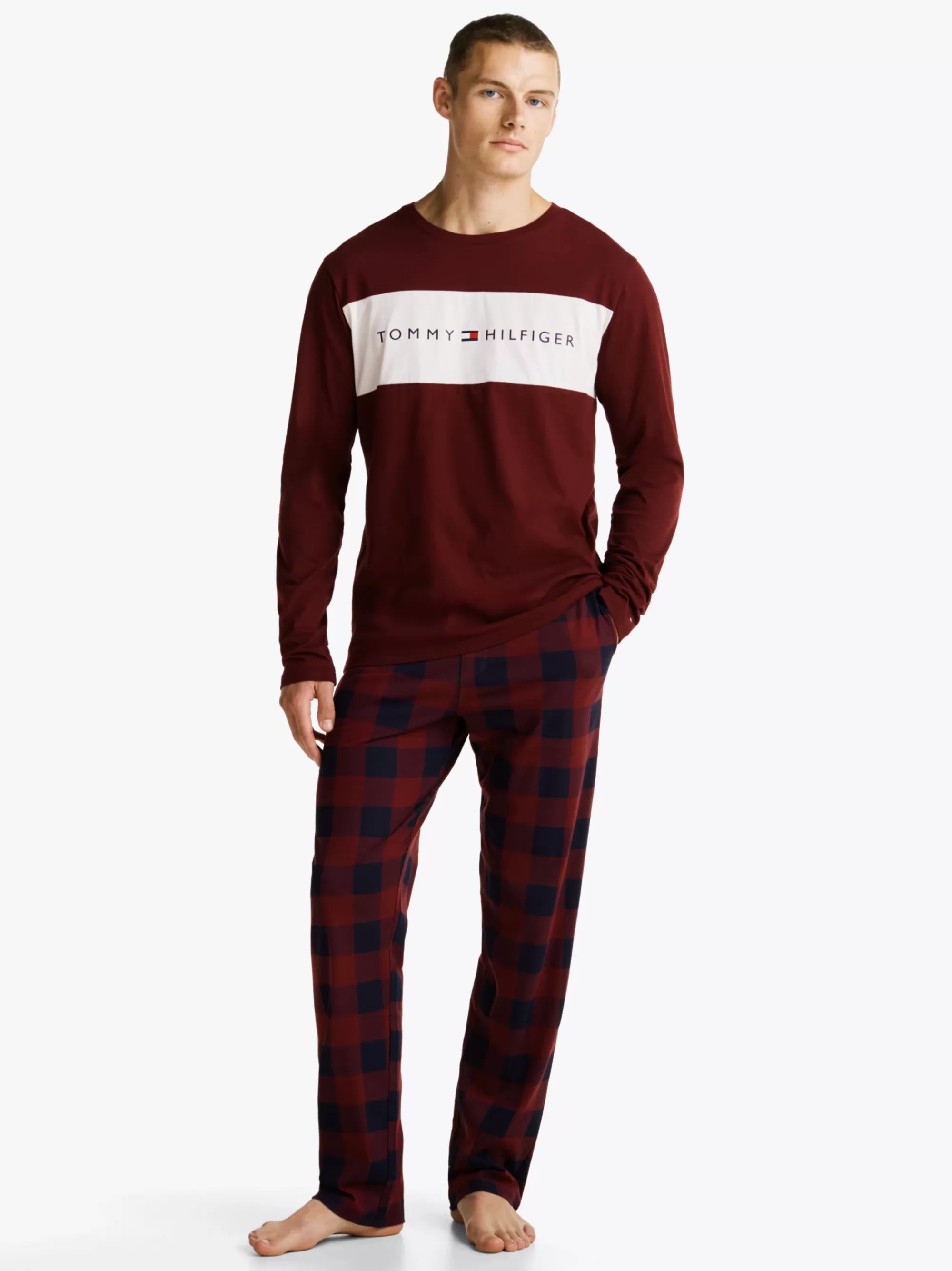 Zwemkleding*Tommy Hilfiger Original Jersey Pyjamabroek Met Print BUFFALO CHECK DEEP ROUGE