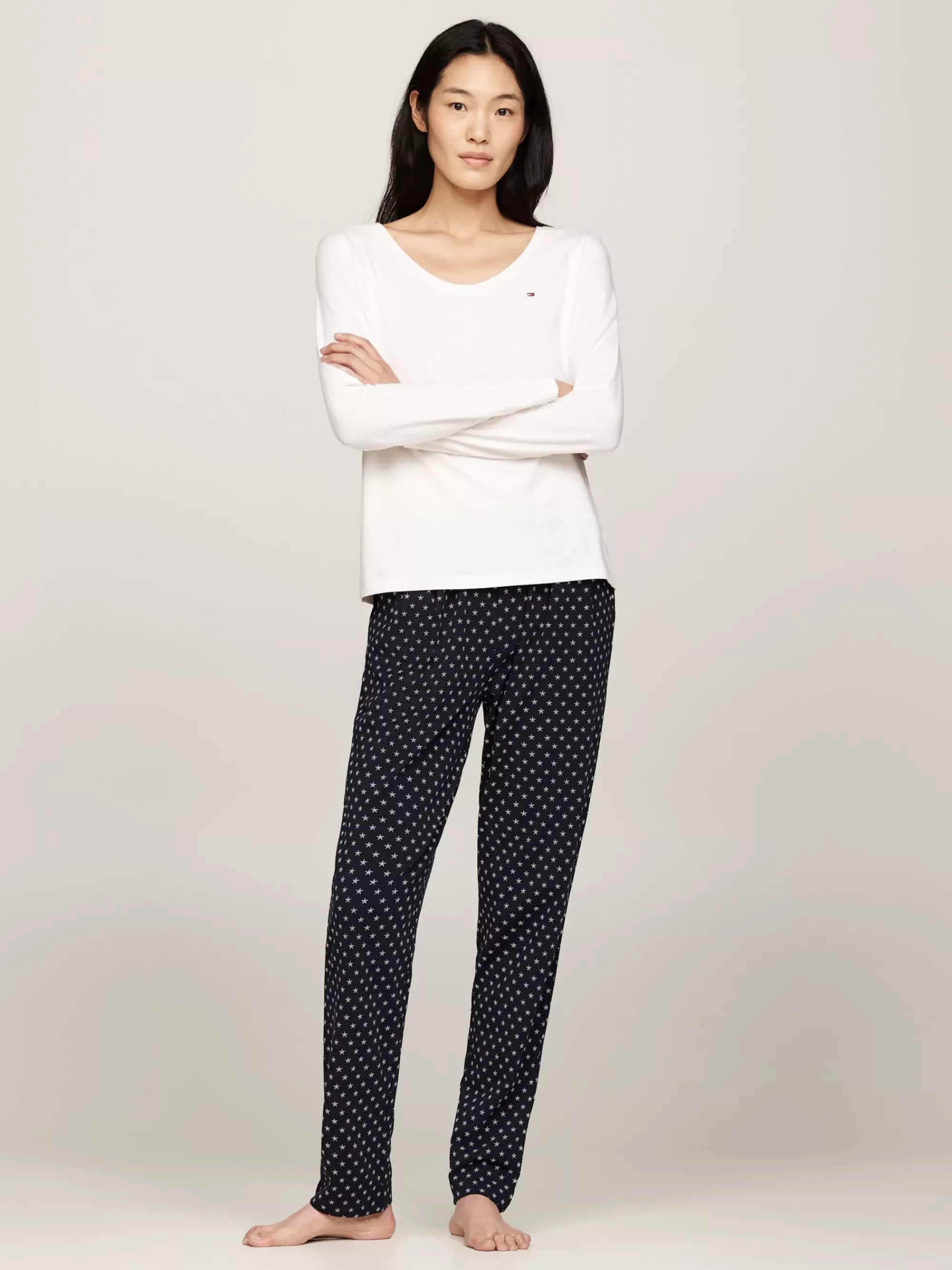 Pyjama's & Nachtkleding*Tommy Hilfiger Original Longsleeve Pyjamaset ANCIENT WHITE/STAR NAVY AOP