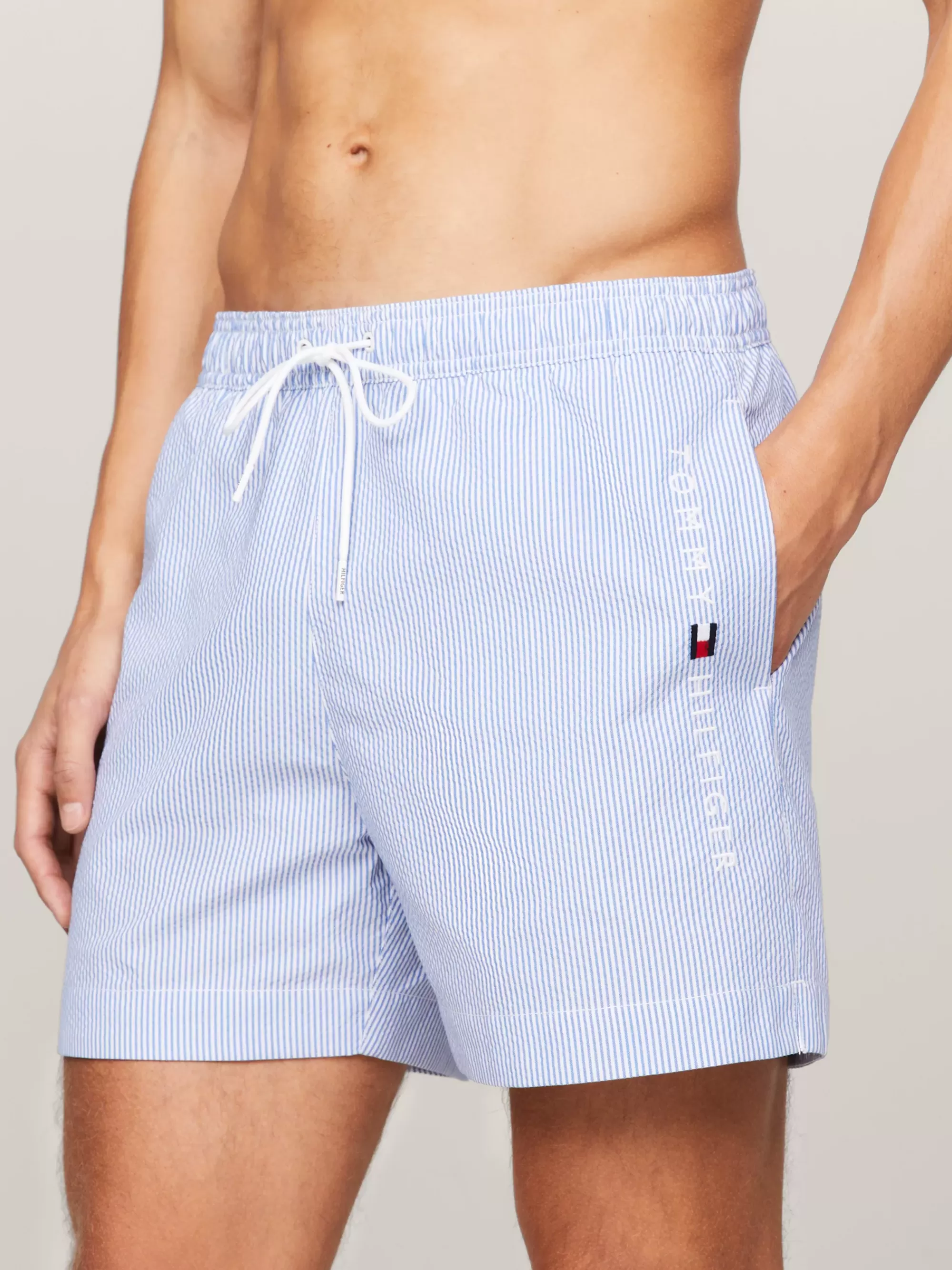 Zwemkleding*Tommy Hilfiger Original Medium Lange Zwemshort Met Streep ITHACA WHITE / BLUE SPELL